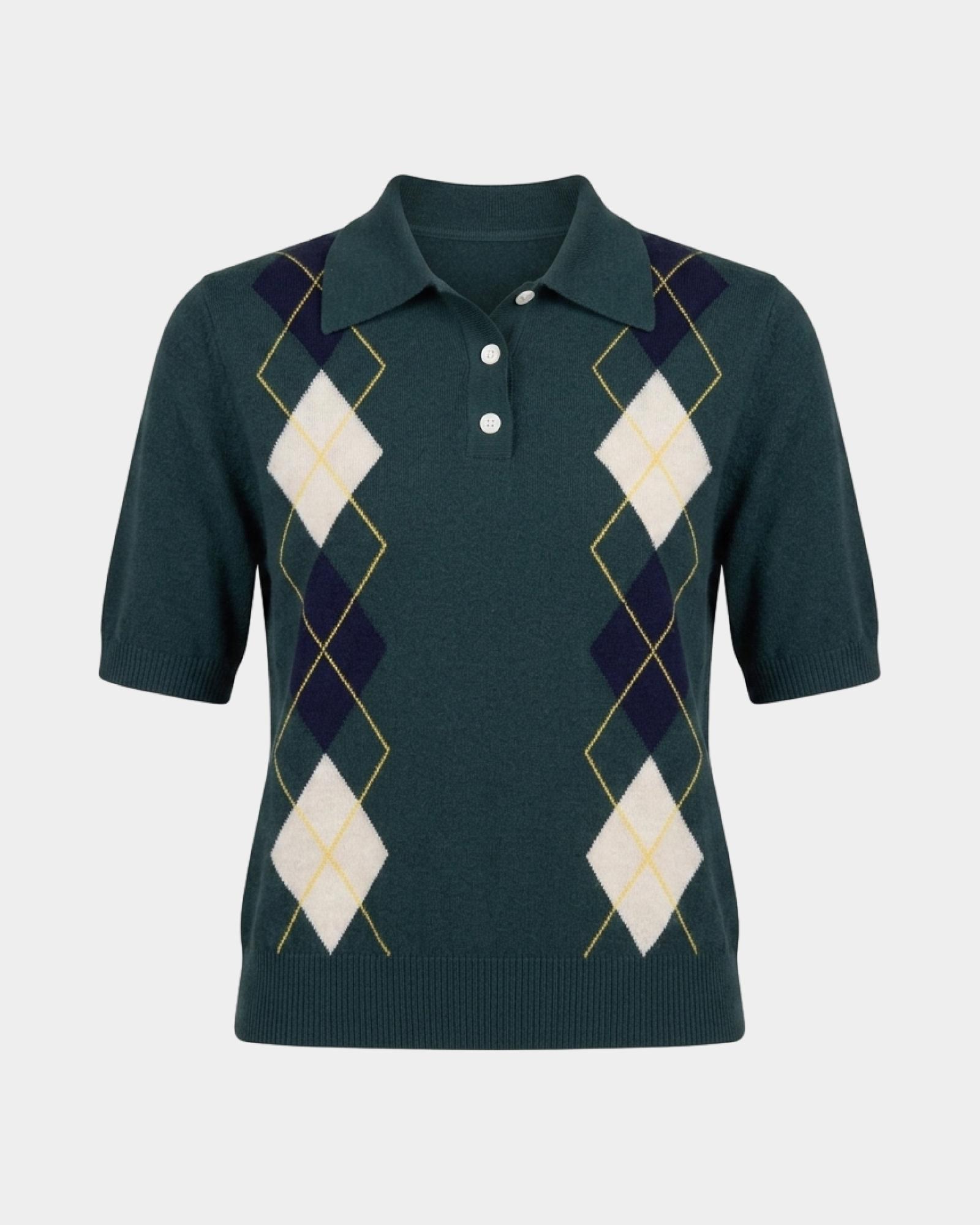 Jersey Mujer con cuello polo en mezcla de lana, VERDE, large