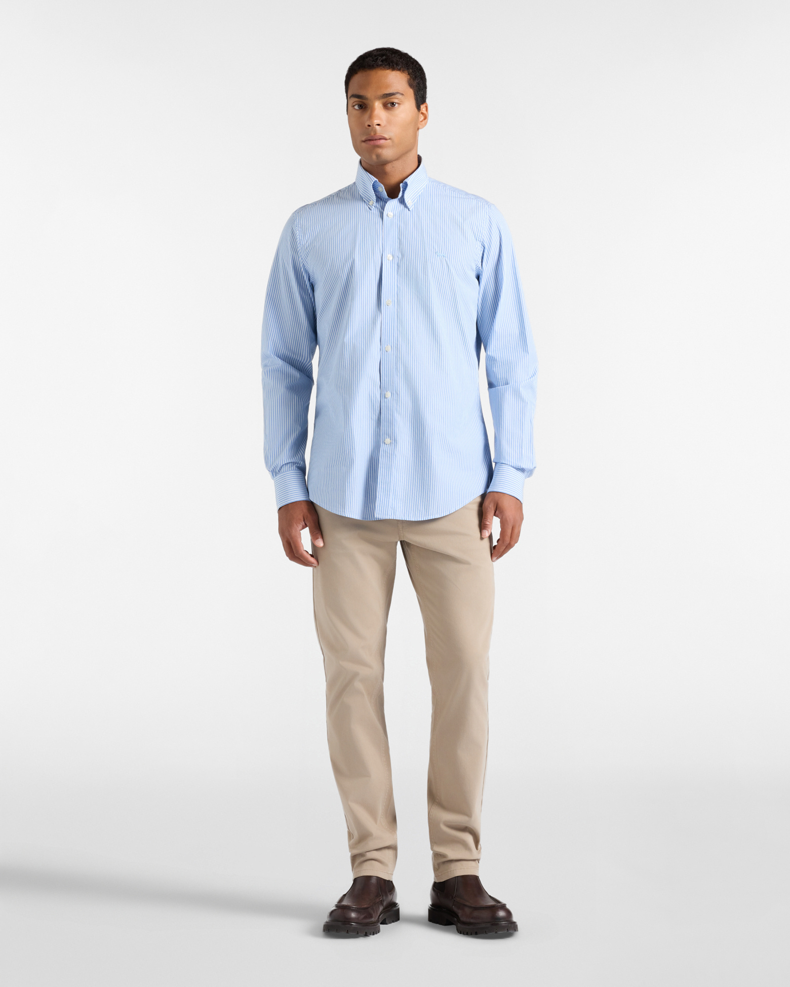 Camicia Uomo riga fondo colorato tinto filo Regular Fit blu, SKY, large