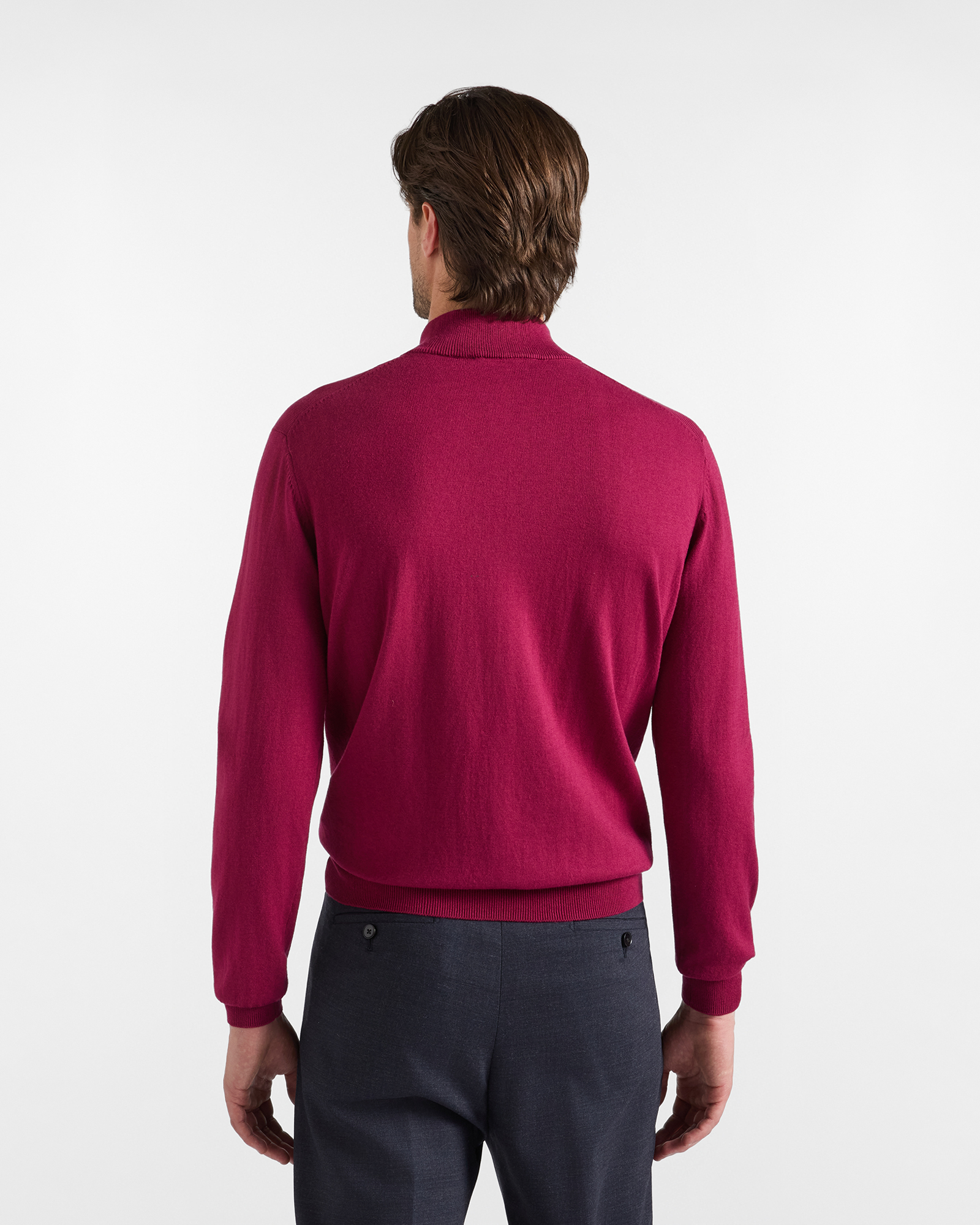 Maglia Uomo con collo alto half zip in misto lana e cotone  Regular Fit, INDIAN ROSE, large