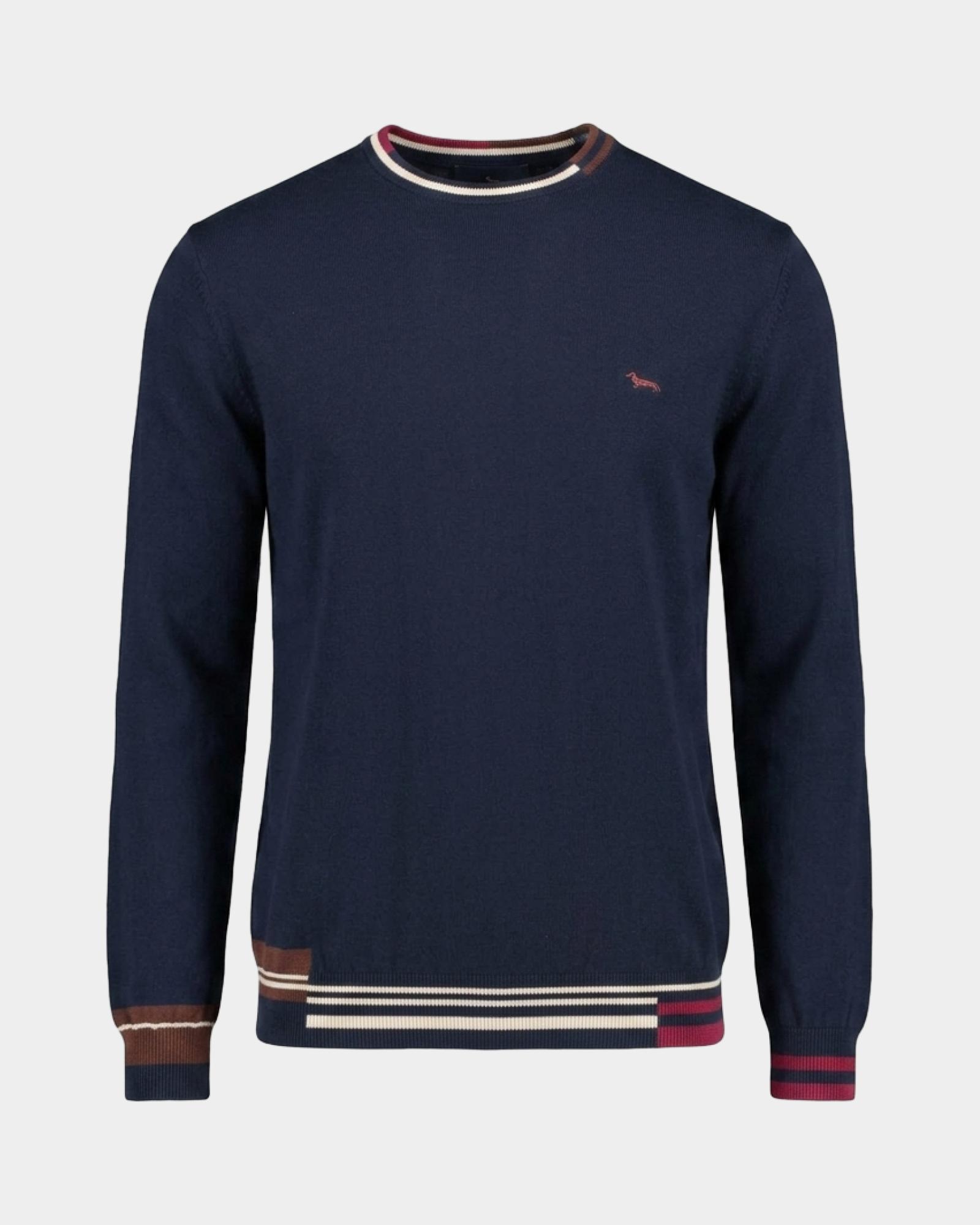 Men's regular fit sweater in a wool and cotton blend, NAVY BLUE, large