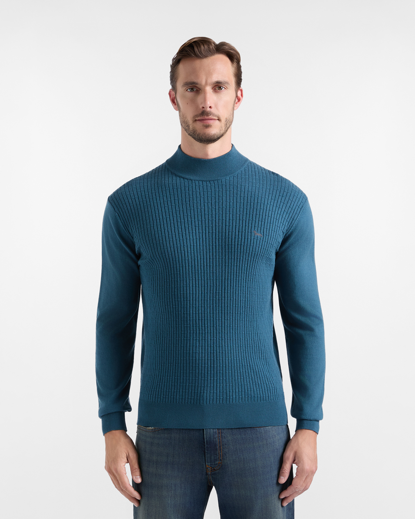 Men's Made in Italy regular fit turtleneck sweater in a wool and cotton blend