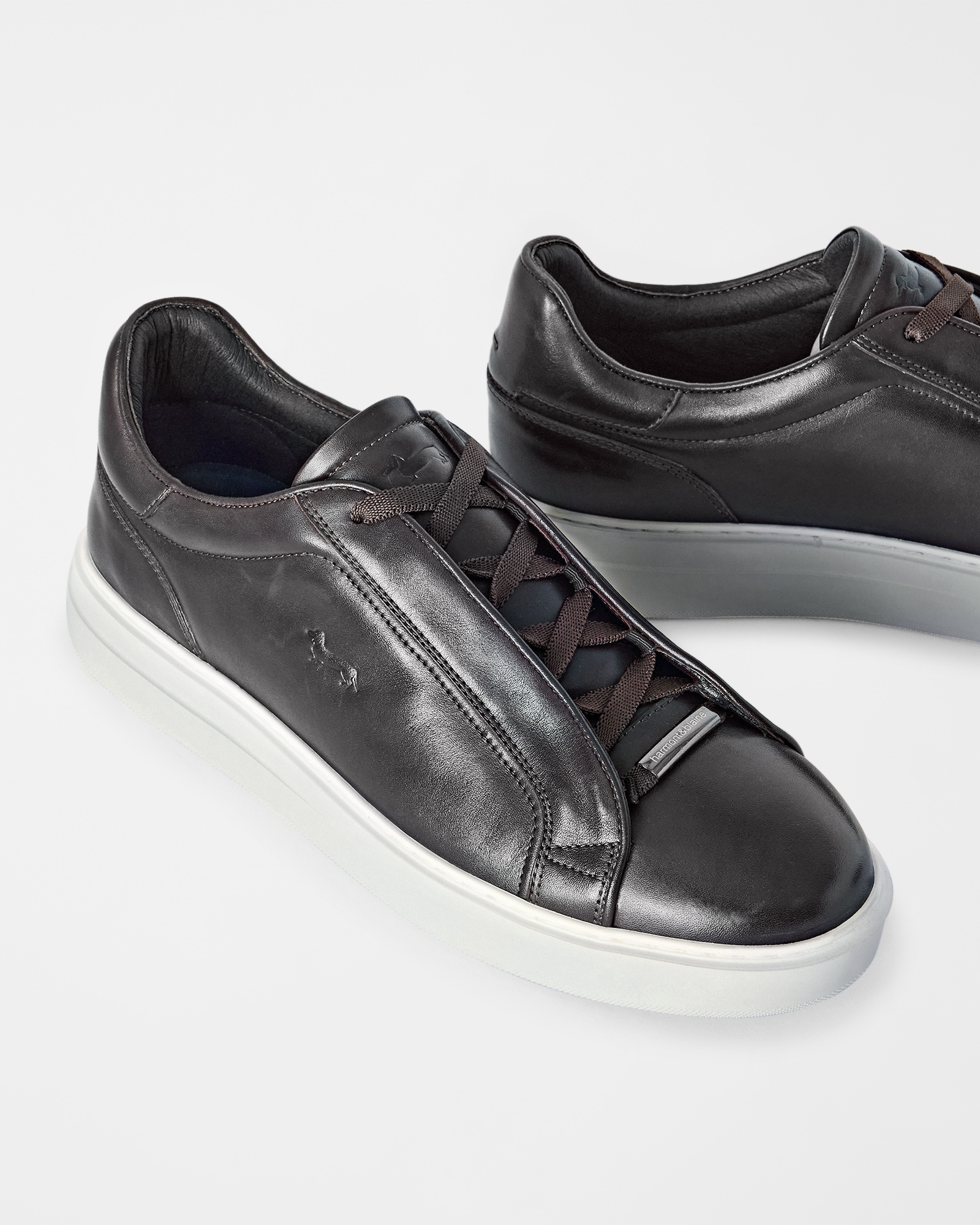 Sneakers slip-on homme en cuir, BRUN FONC&Eacute;, large