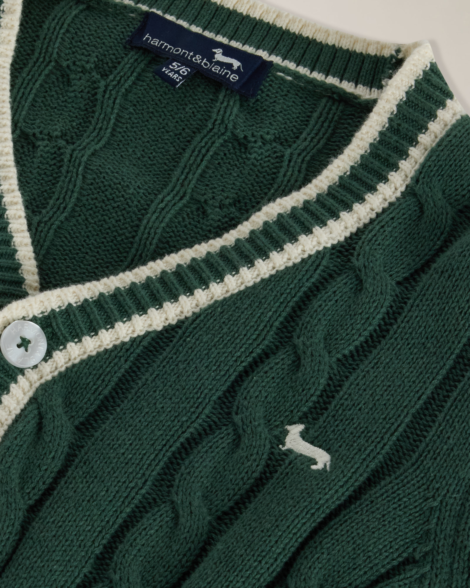 Cardigan con trecce e ricamo logo, Verde, large