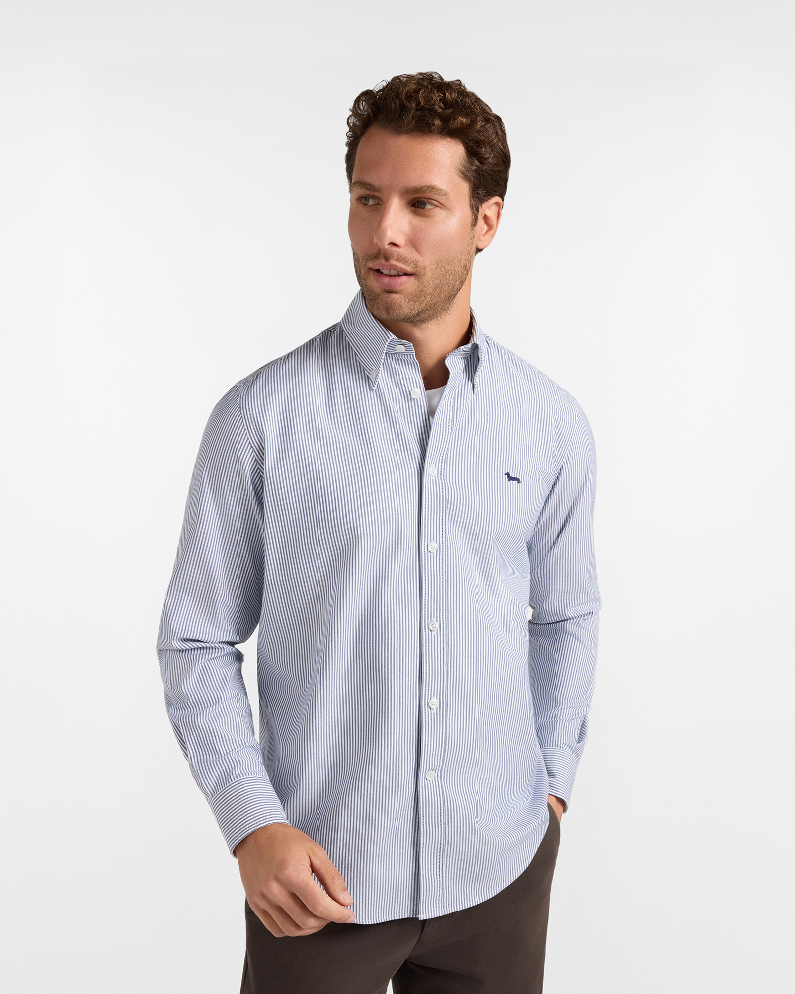 Camicia Uomo riga oxford tinto filo Regular Fit blu