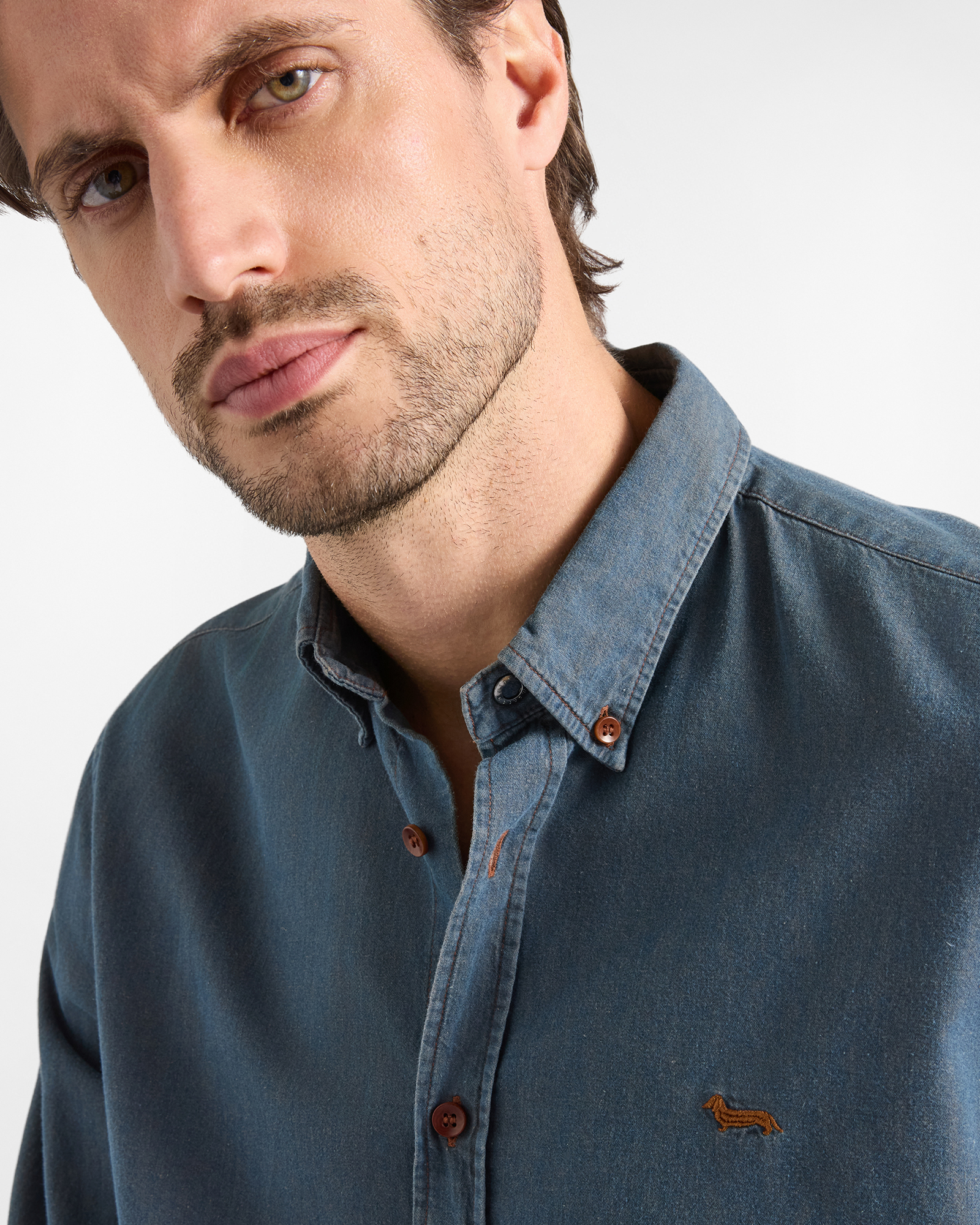 Men's regular-fit dark blue EarthDye denim shirt, DENIM BLUE, large