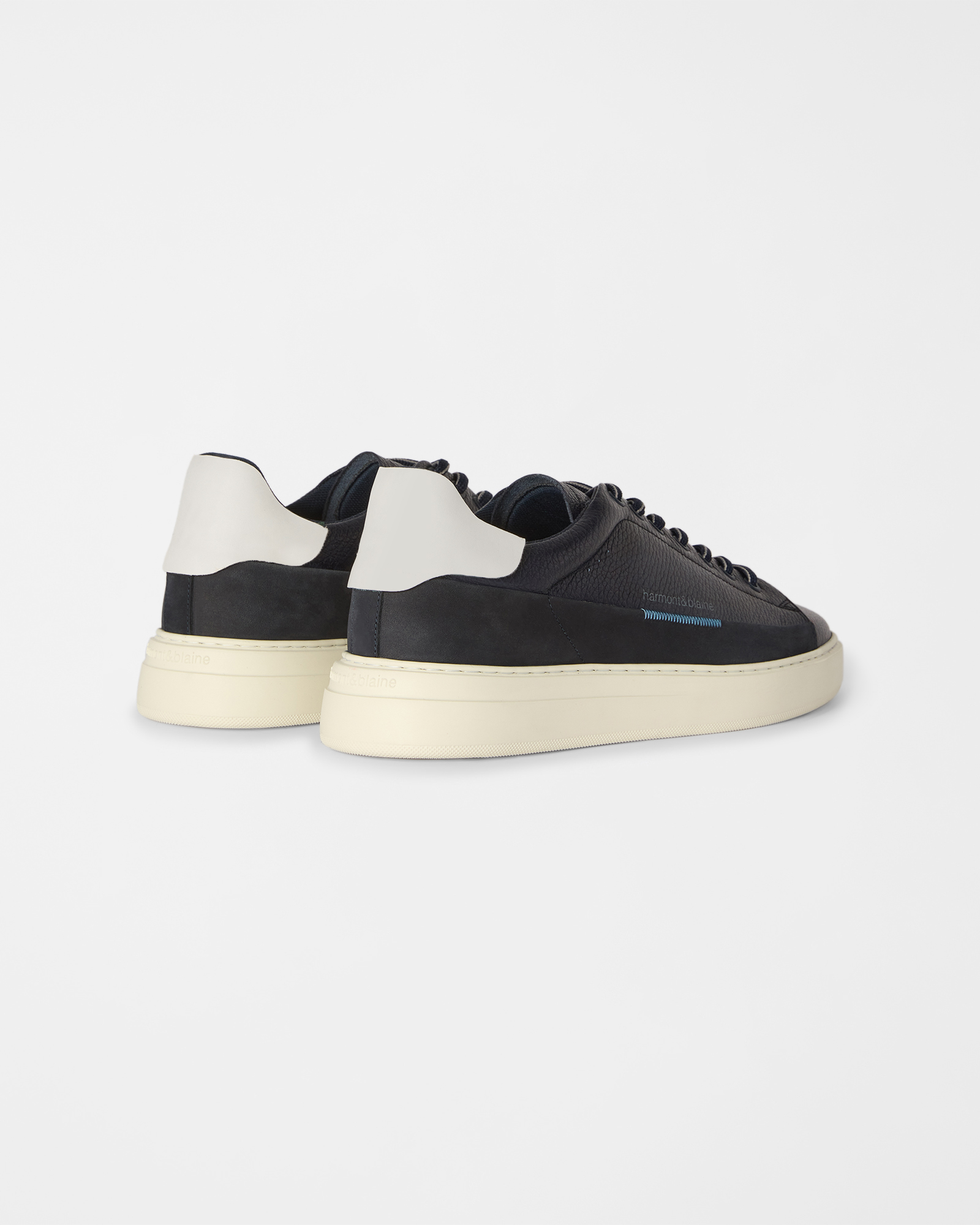 Men's grained leather and nubuck sneakers, BLUE - BLUE, large
