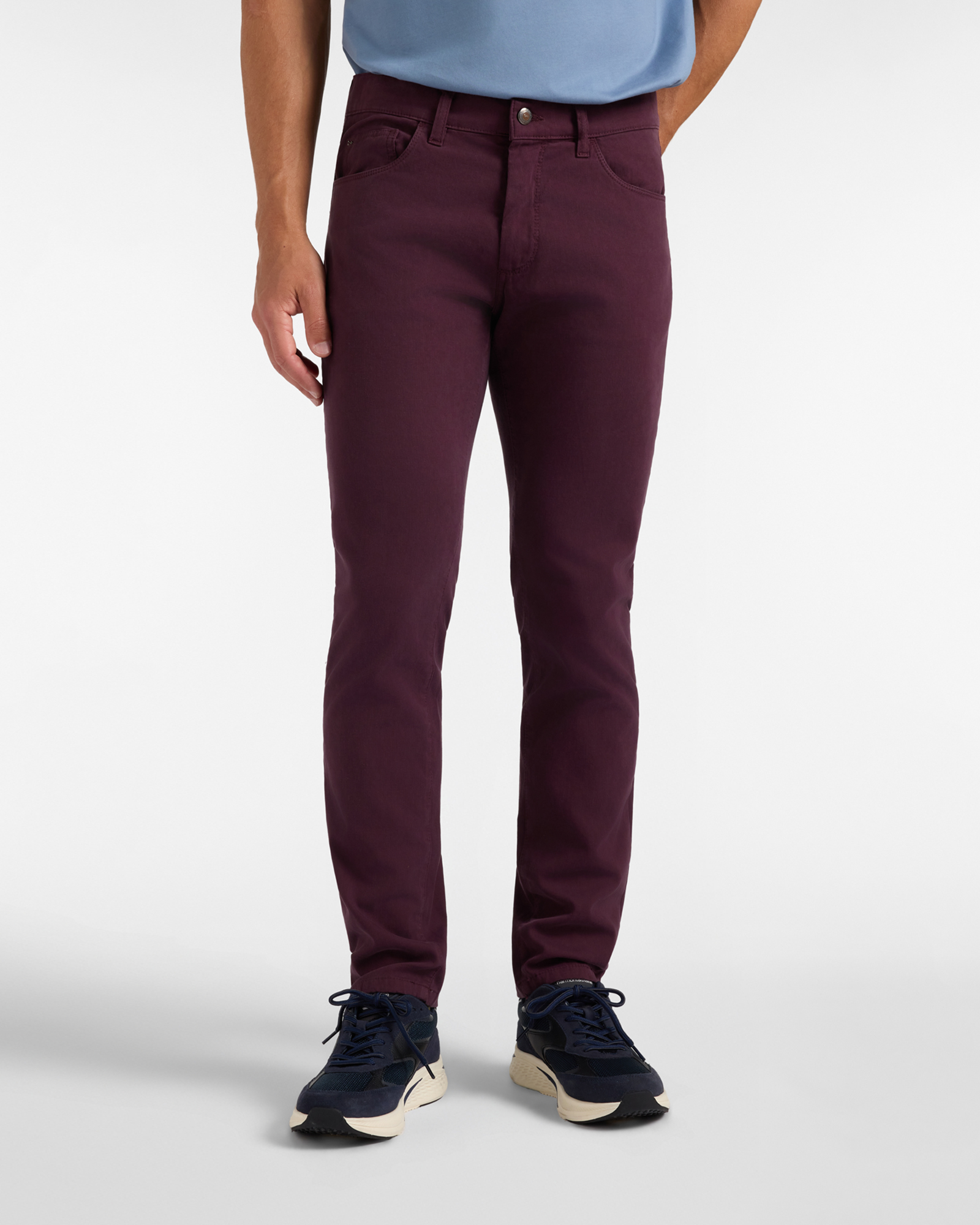 Pantalone 5 tasche Uomo in cotone stretch viola scuro Slim Fit Made in Italy