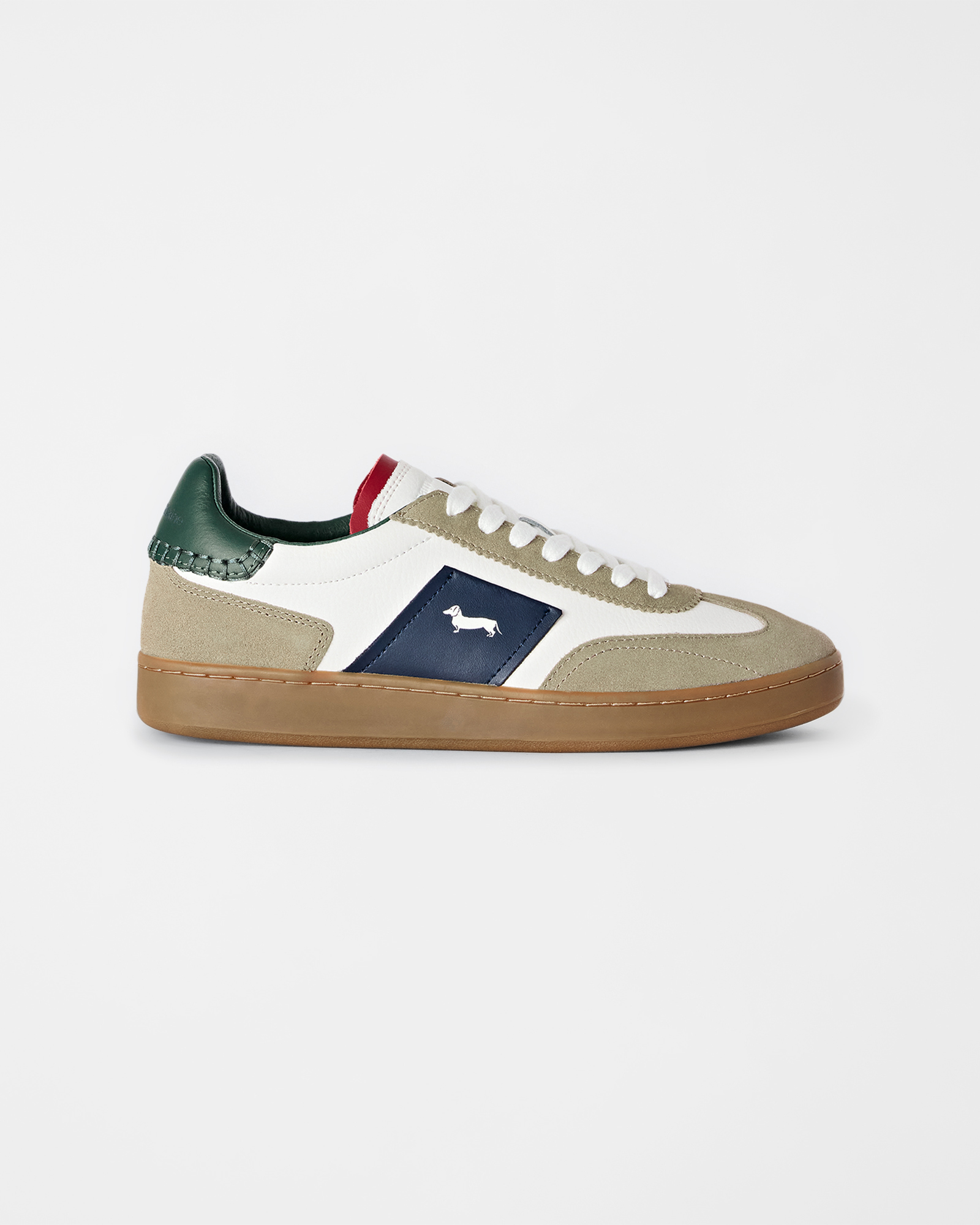 Men's Metropolis Sneakers in Beige Leather and Suede with Colored Sole