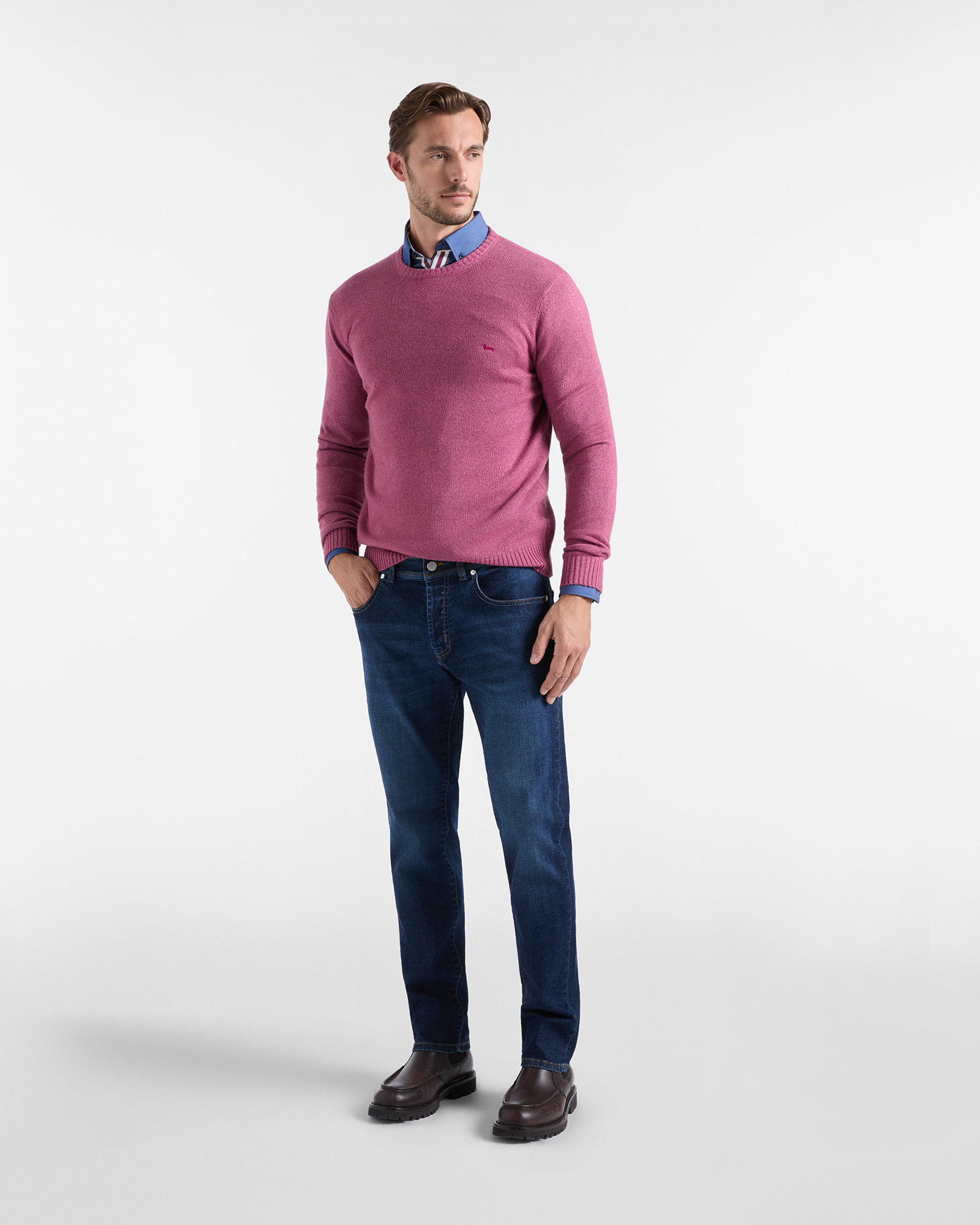Men's Made in Italy regular fit sweater in wool blend, INDIAN ROSE, large