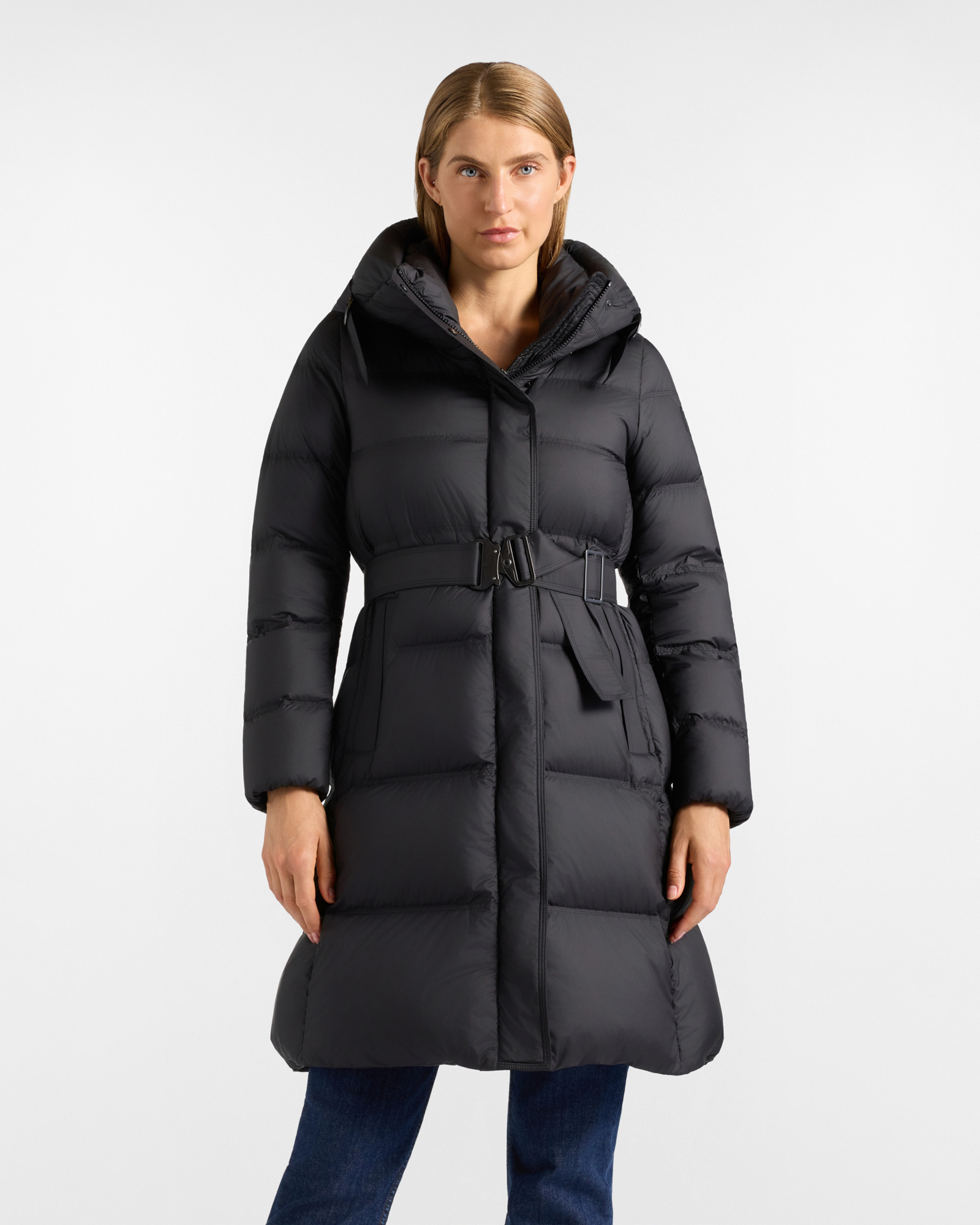 Chaqueta de plum&oacute;n para mujer con inserciones t&eacute;cnicas, color negro