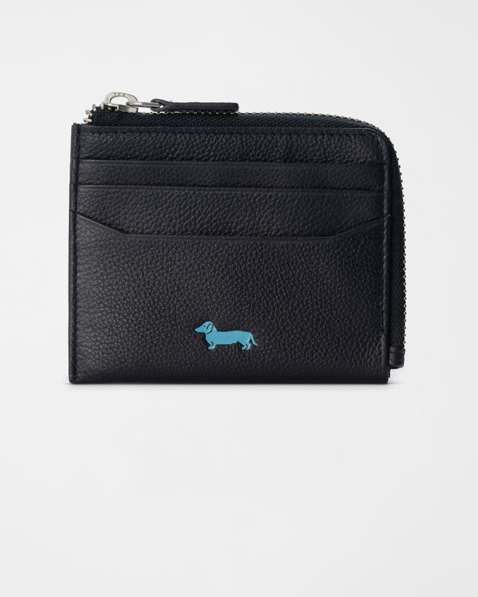 Men&rsquo;s Card Holder with Zip Pocket in Genuine Leather, NAVY BLUE, large
