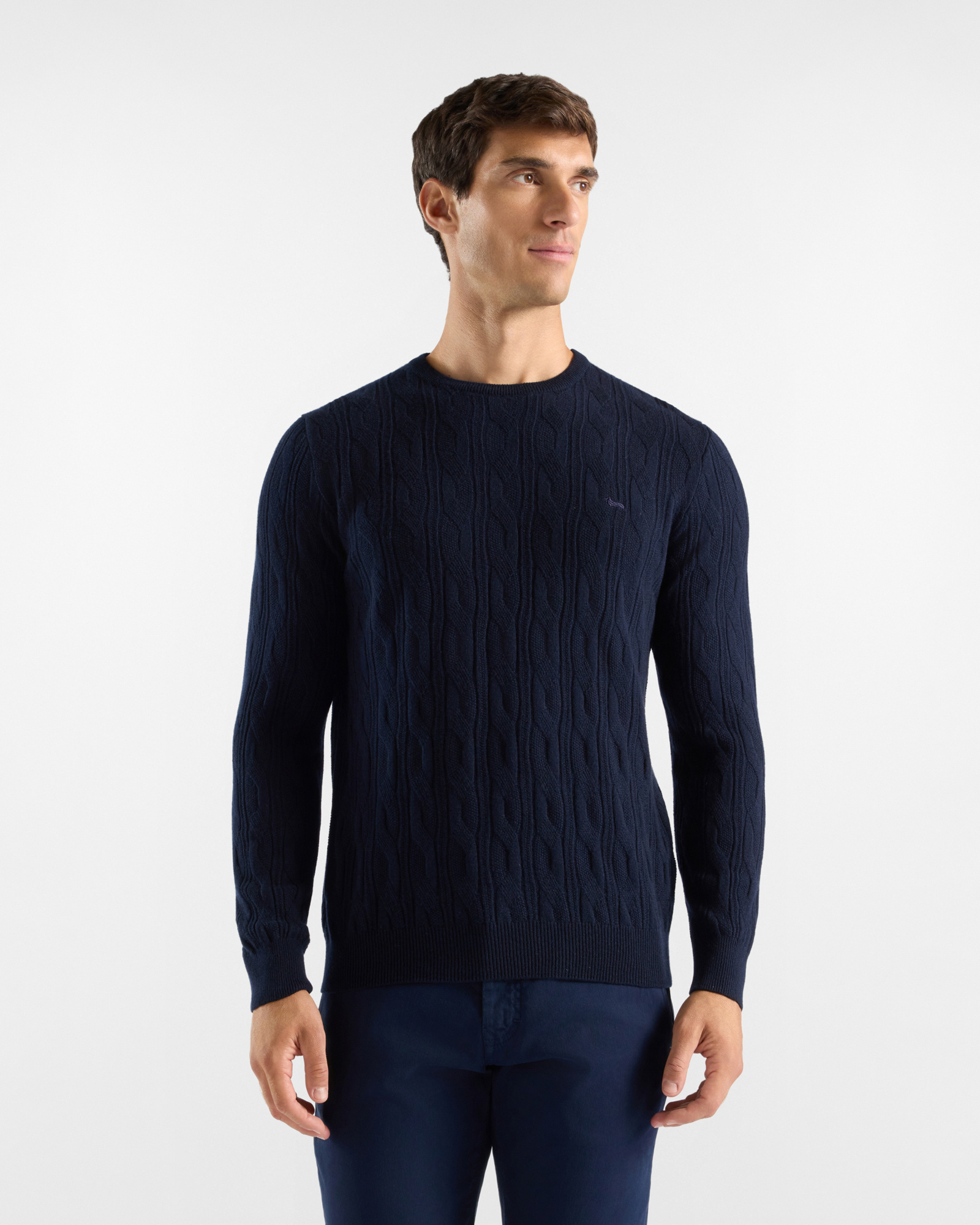 Jersey Hombre en 100 % puro cachemir color azul Regular Fit Made in Italy