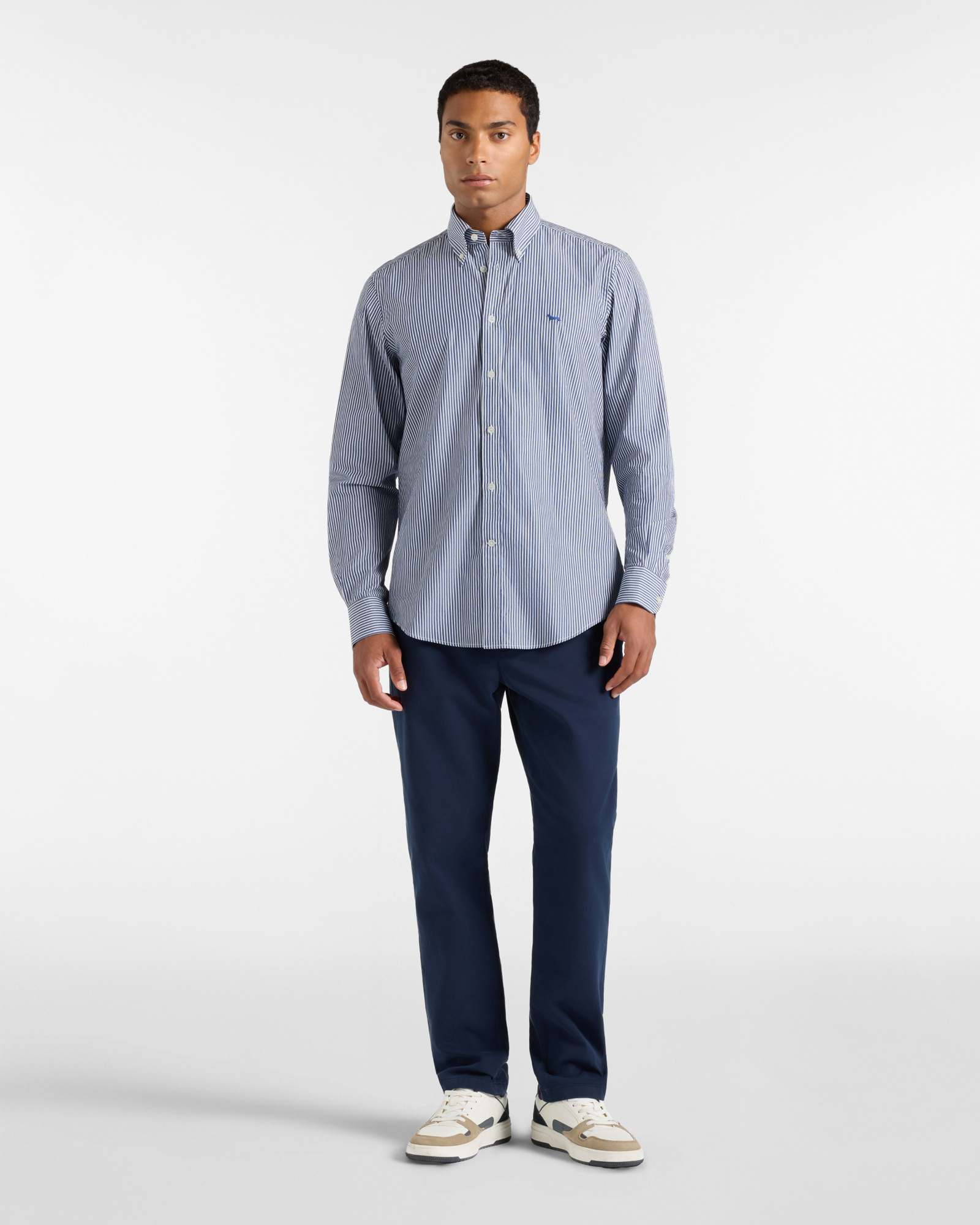 Camicia Uomo riga fondo colorato tinto filo Regular Fit blu, BLUETTE, large
