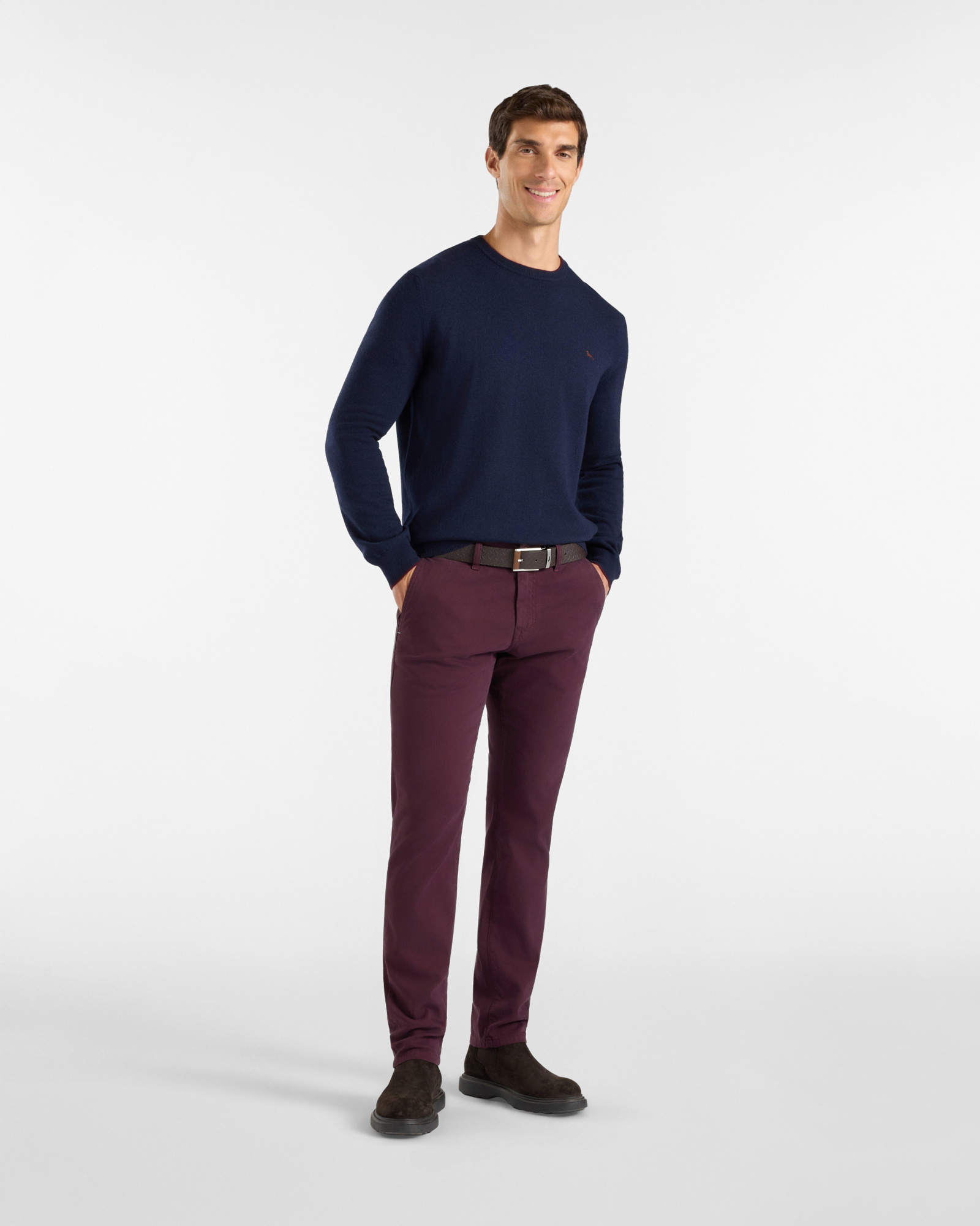 Pantal&oacute;n para hombre de 5 bolsillos en algod&oacute;n el&aacute;stico  Narrow Fit Made in Italy, MORADO OSCURO, large