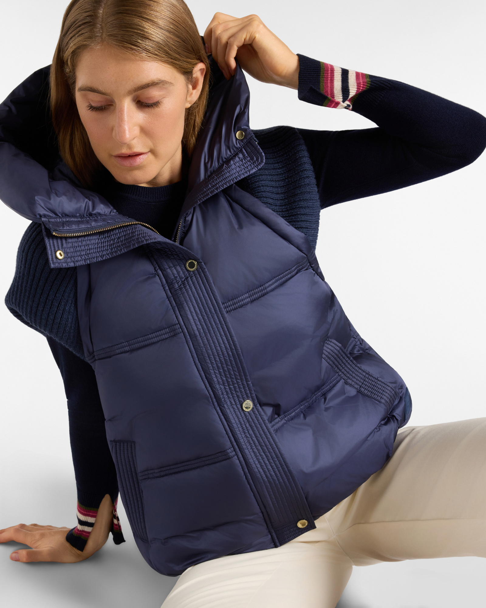 Women's blue Oversize nylon hooded vest, BLUE, large