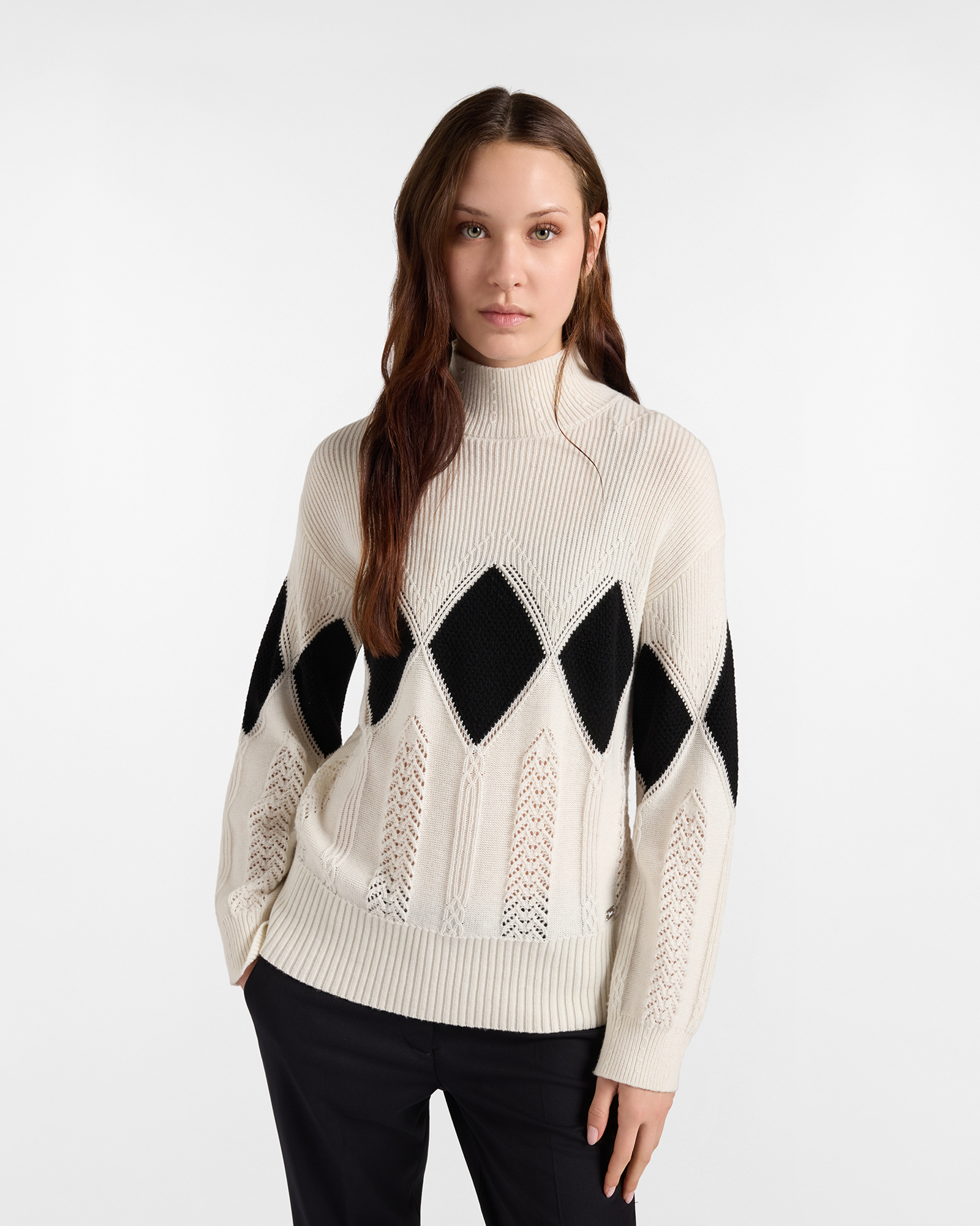 Jersey Mujer con cuello perkins en mezcla de lana blanca Made in Italy