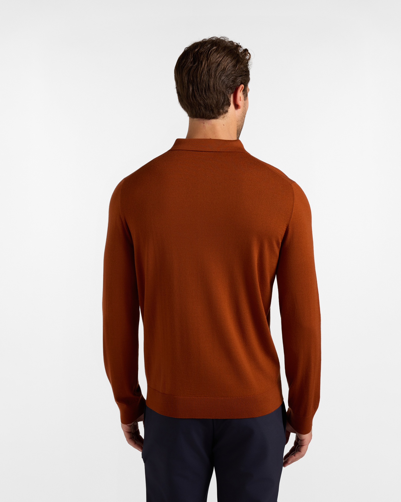 Men's buttoned polo shirt collar sweater in 100% pure wool with regular fit, BRICK RED, large