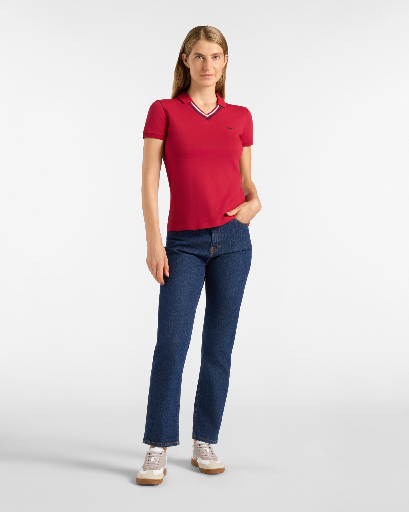 Women's short-sleeve  stretch cotton, RED, large