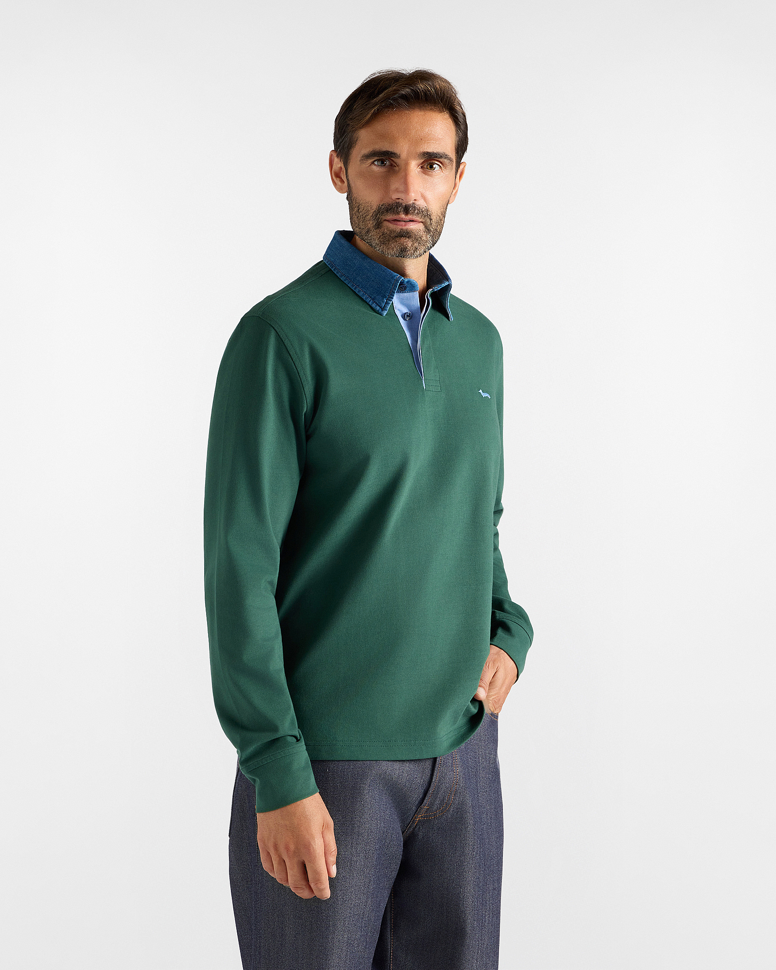Men&rsquo;s Vietri long-sleeved polo shirt in 100% pure cotton jersey, green