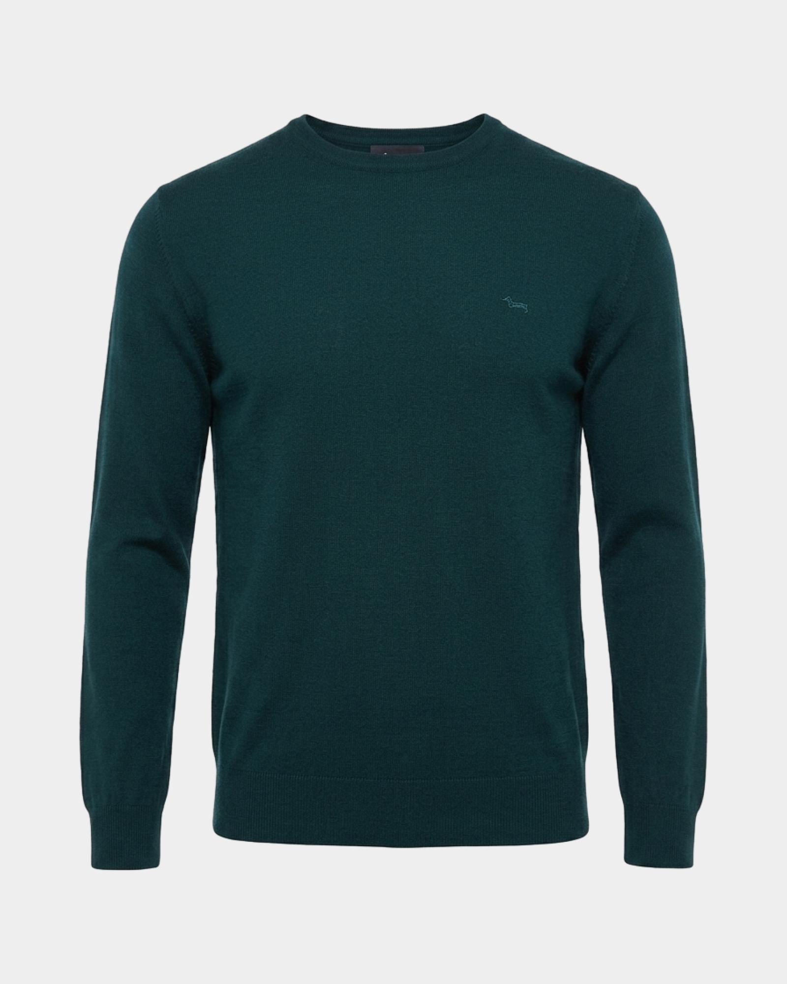 Men&rsquo;s 100% pure wool jumper, regular fit, made in Italy, DARK GREEN, large