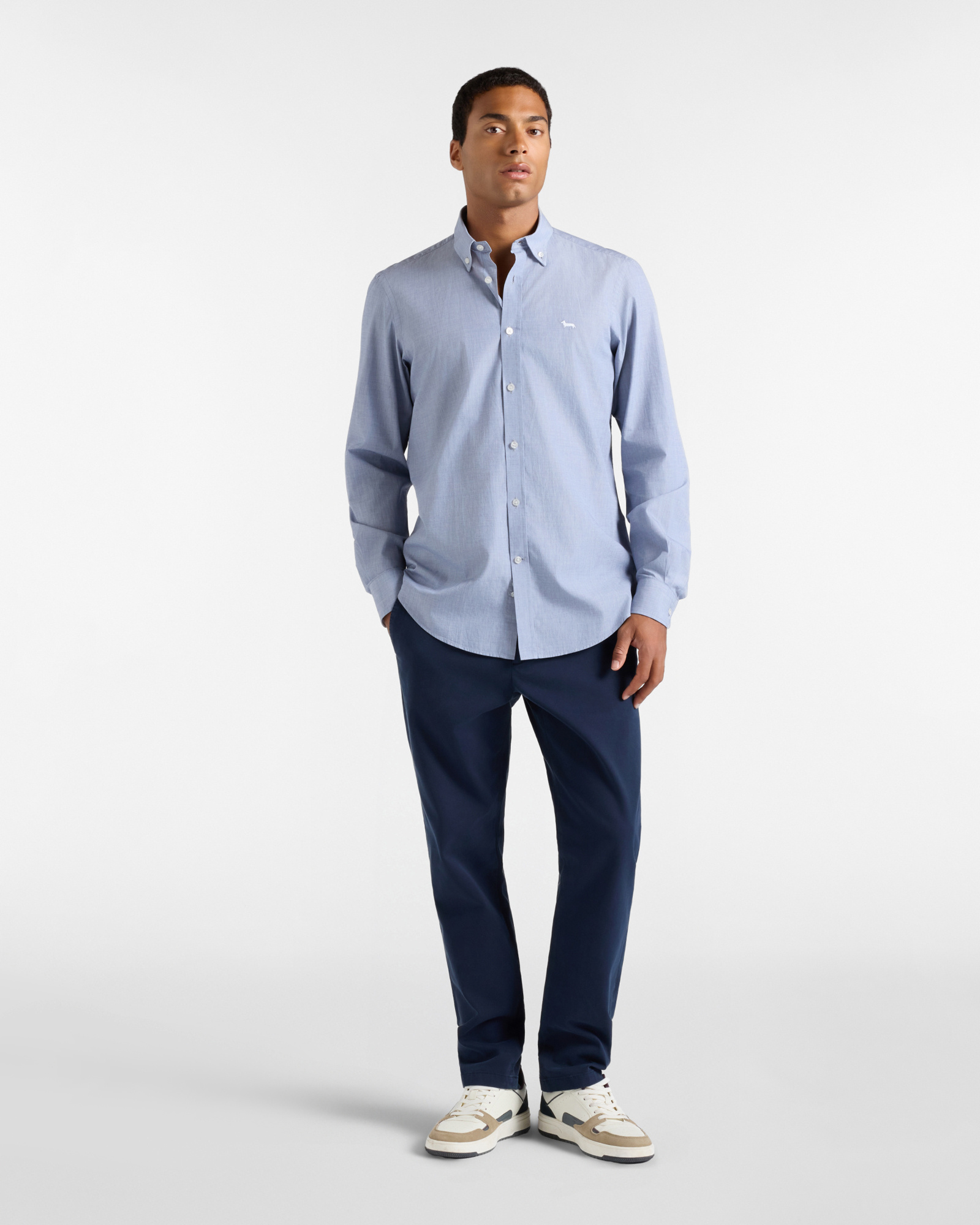 Men's regular-fit end-on-end fabric shirt, NAVY BLUE, large