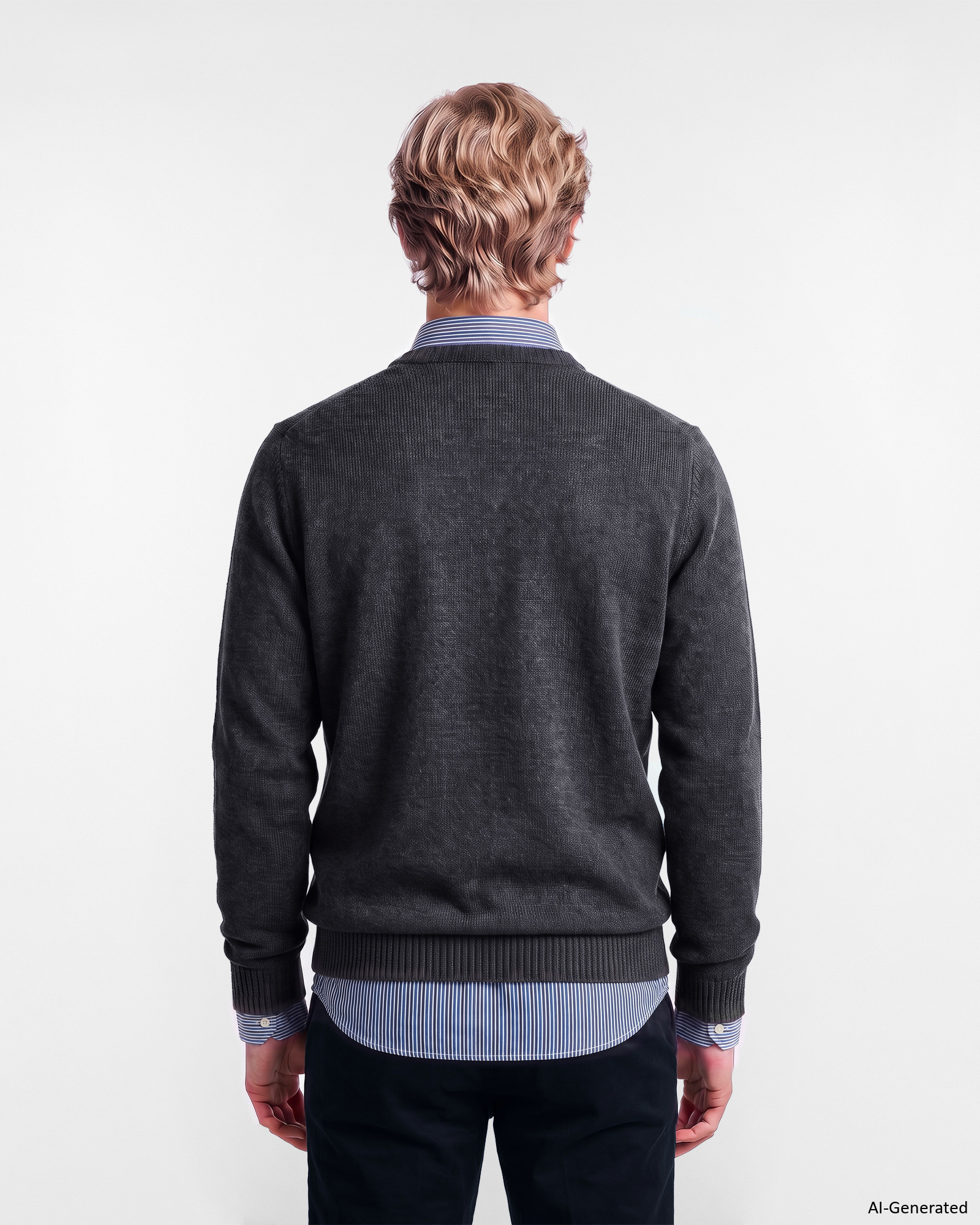 Men's Made in Italy regular fit V-neck sweater in wool blend, NAVY BLUE, large