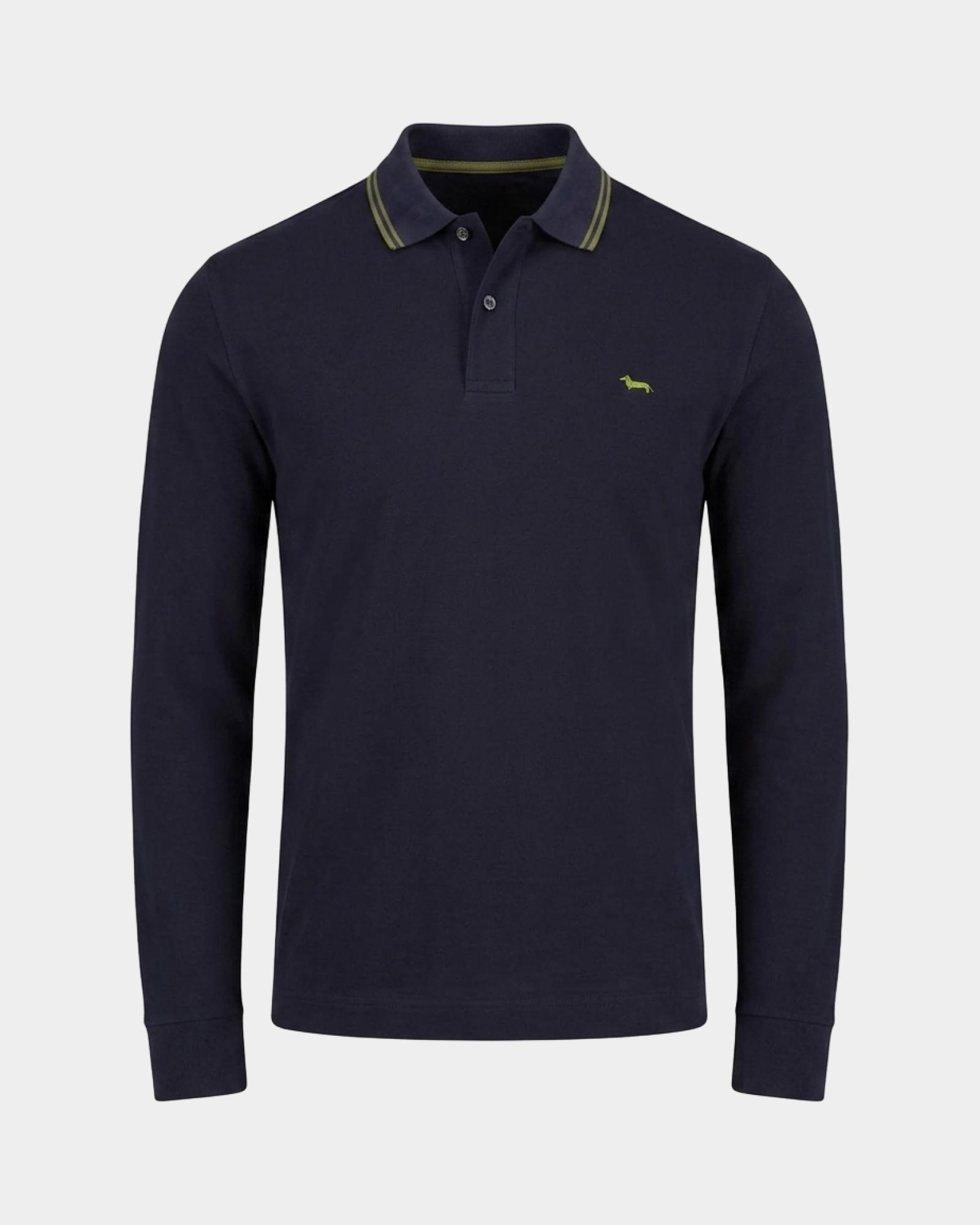 Men's long-sleeve 100% pure cotton piqu&eacute; polo shirt, NAVY BLUE, large