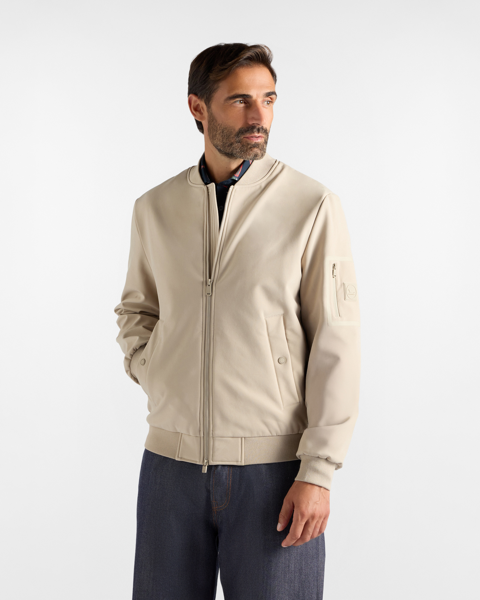 Giubbino da uomo in softshell con finiture a costine, BEIGE, large