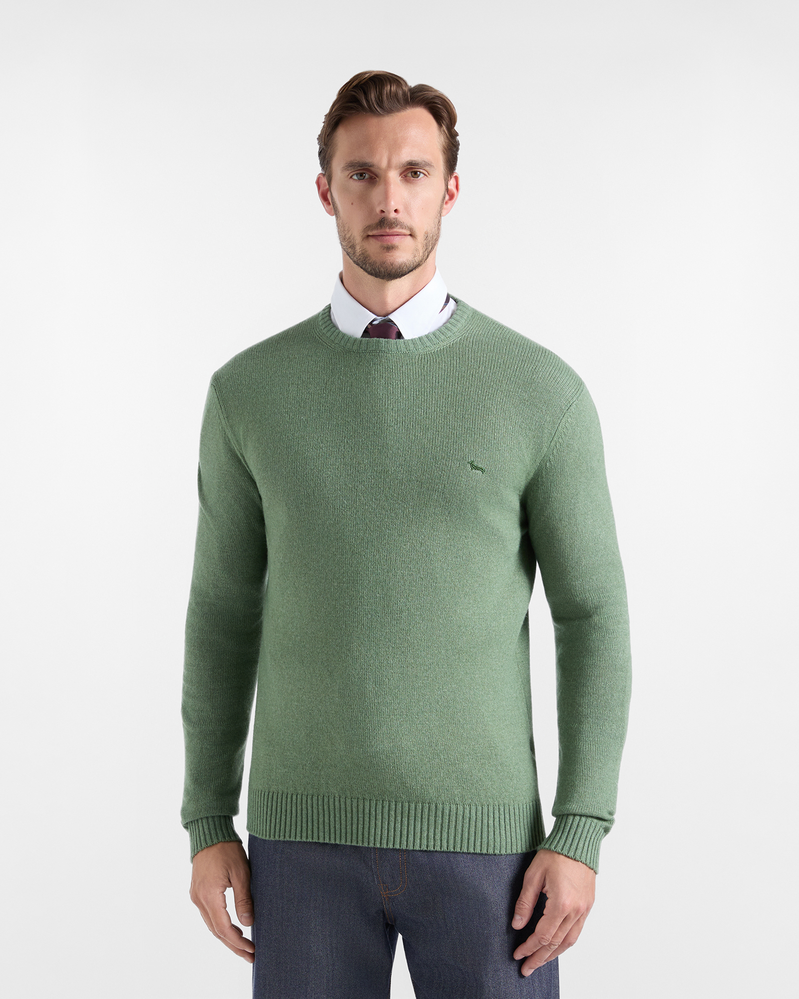 Men's Made in Italy regular fit sweater in wool blend, SPORT GREEN, large