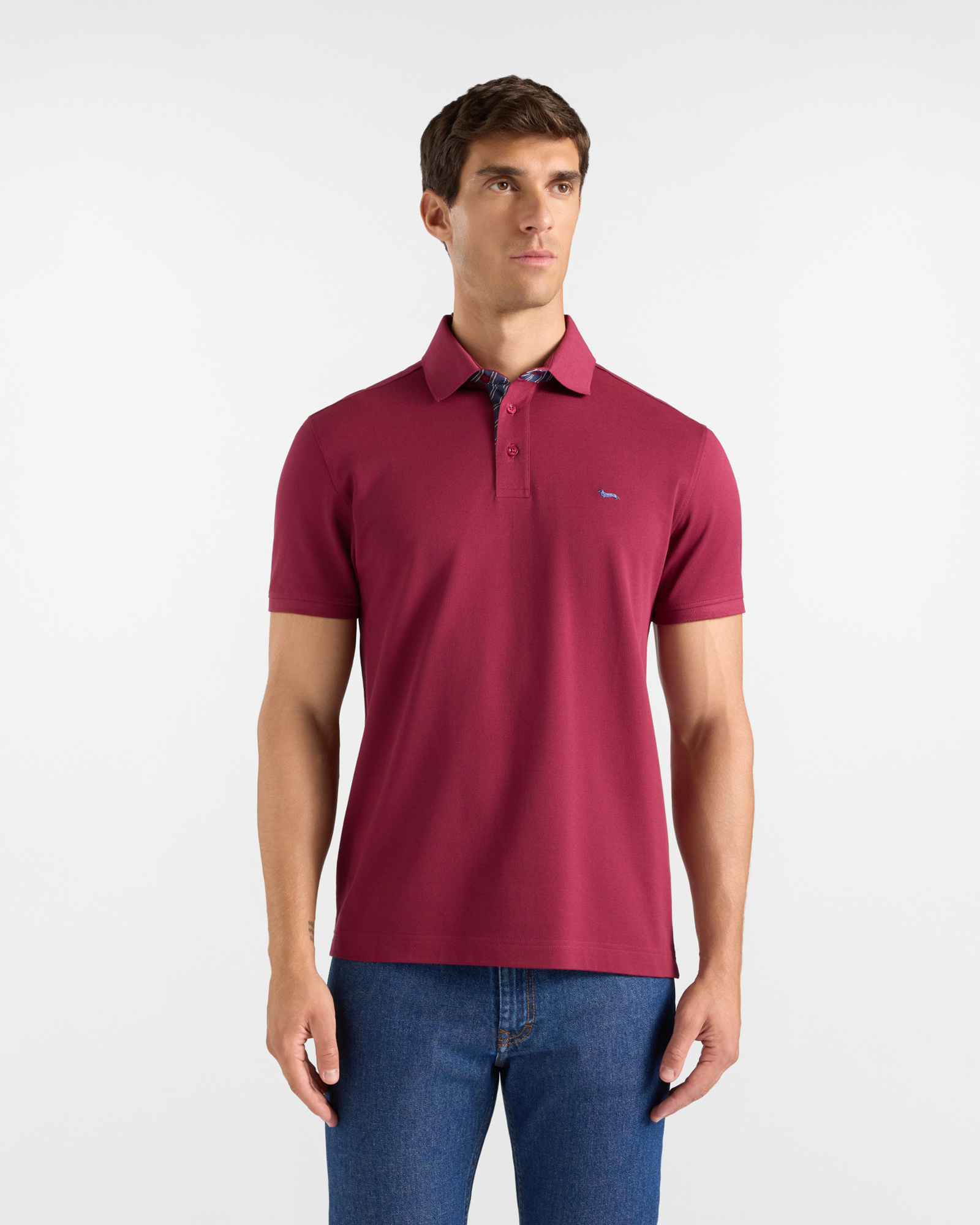 Men's short-sleeve dark red 100% pure cotton piqu&eacute; polo shirt