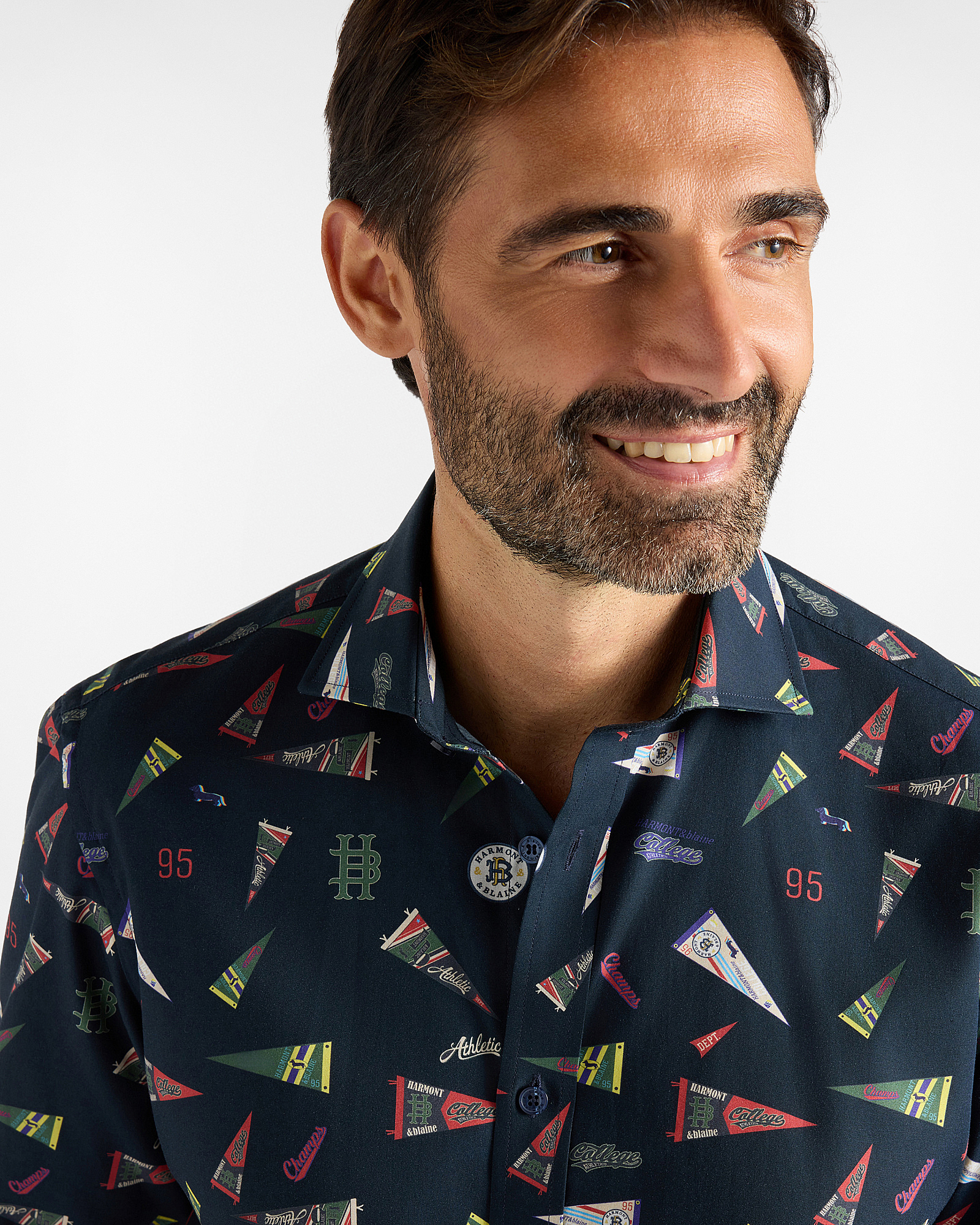 Men's regular-fit poplin shirt with flag print, NAVY BLUE, large