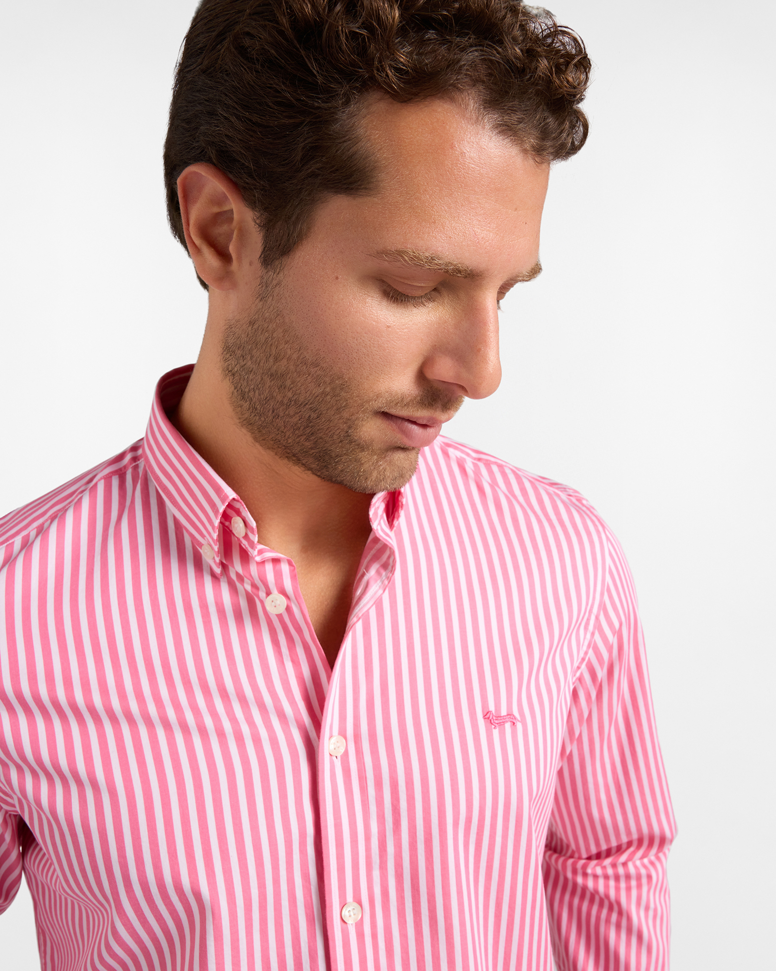 Men's regular-fit turquoise twill shirt with satin stripe, FUXIA, large