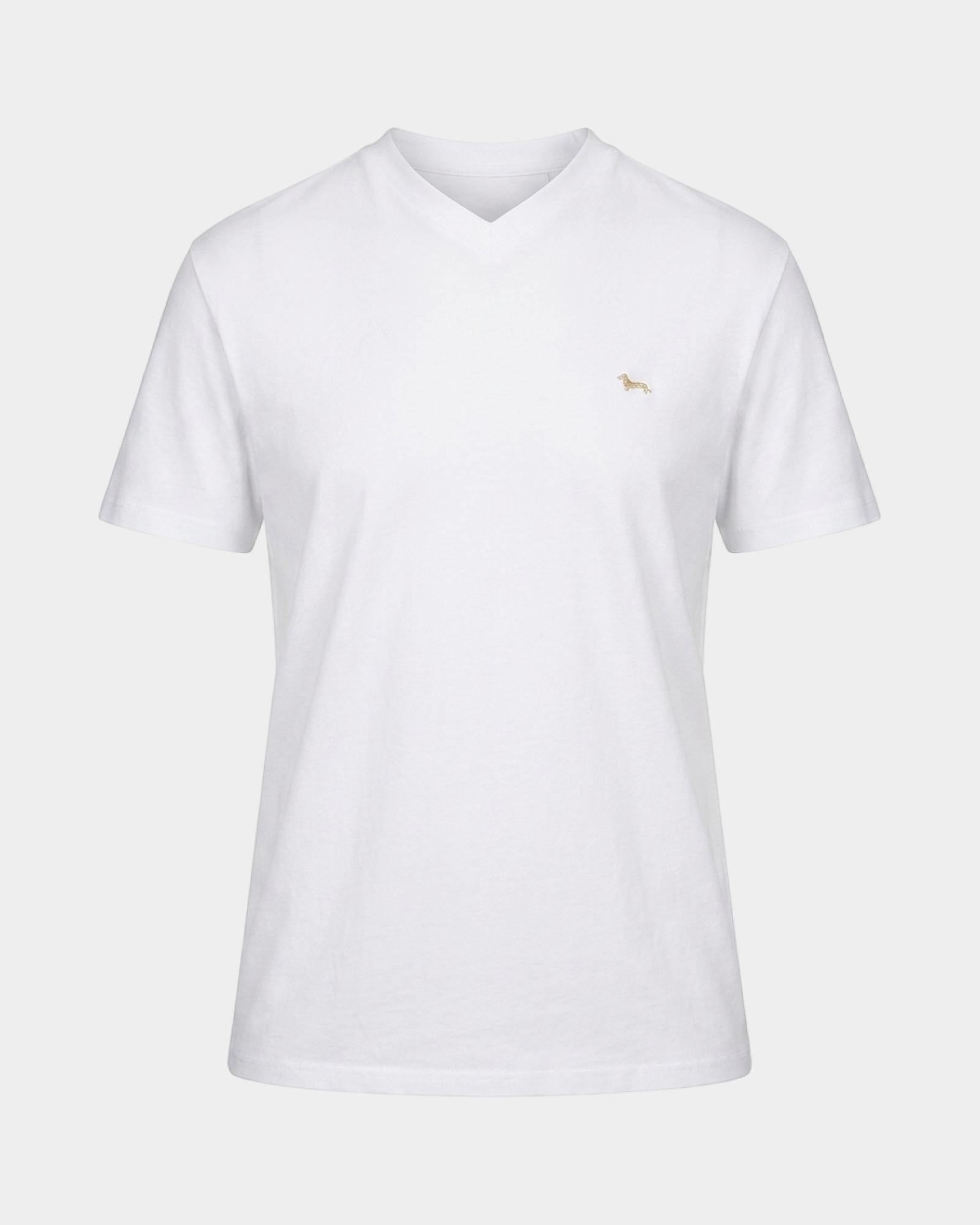 Camiseta de hombre con escote en V de 100 % puro algod&oacute;n corte regular, BLANCO, large
