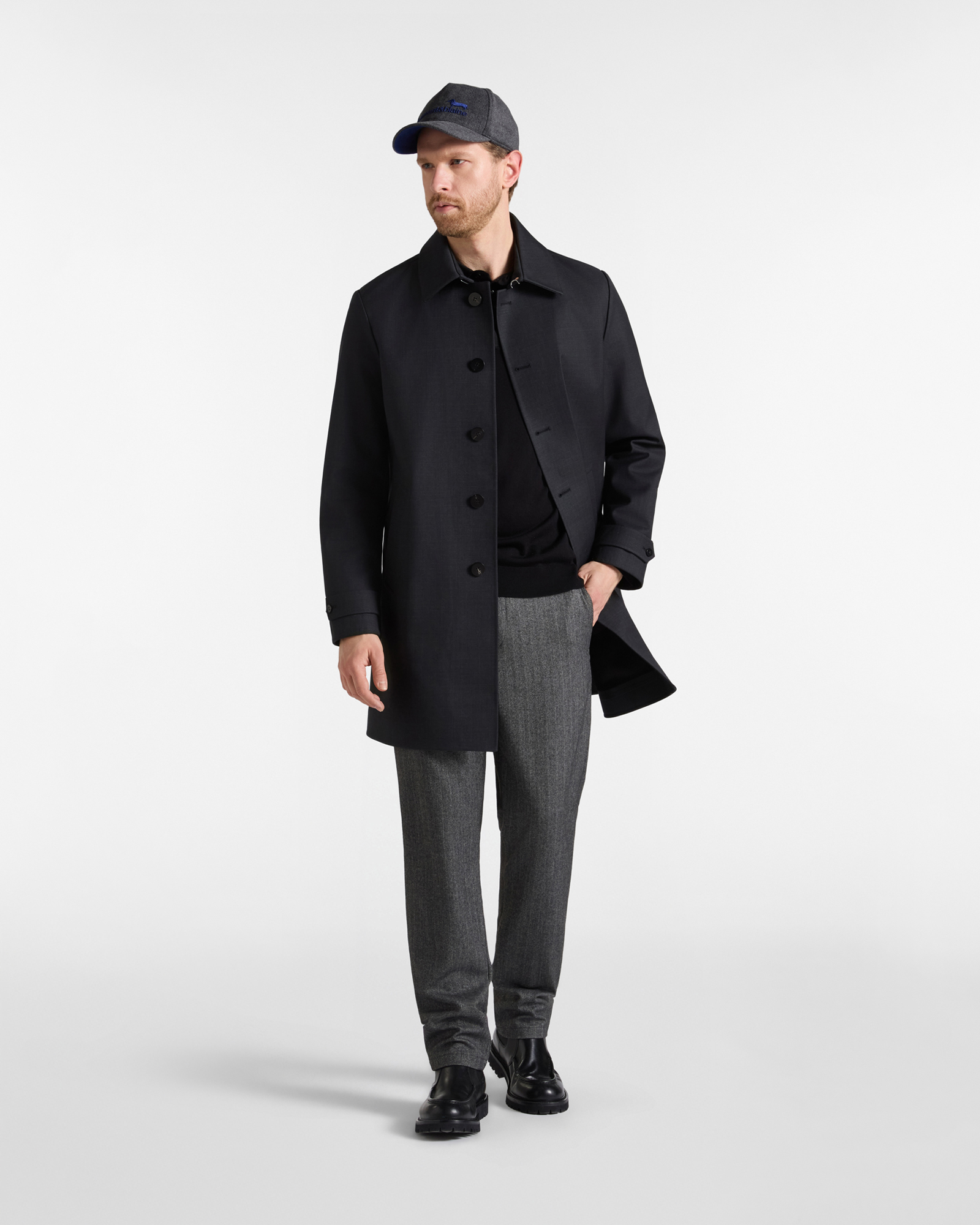 Men's grey technical wool short coat, ANTHRACITE, large
