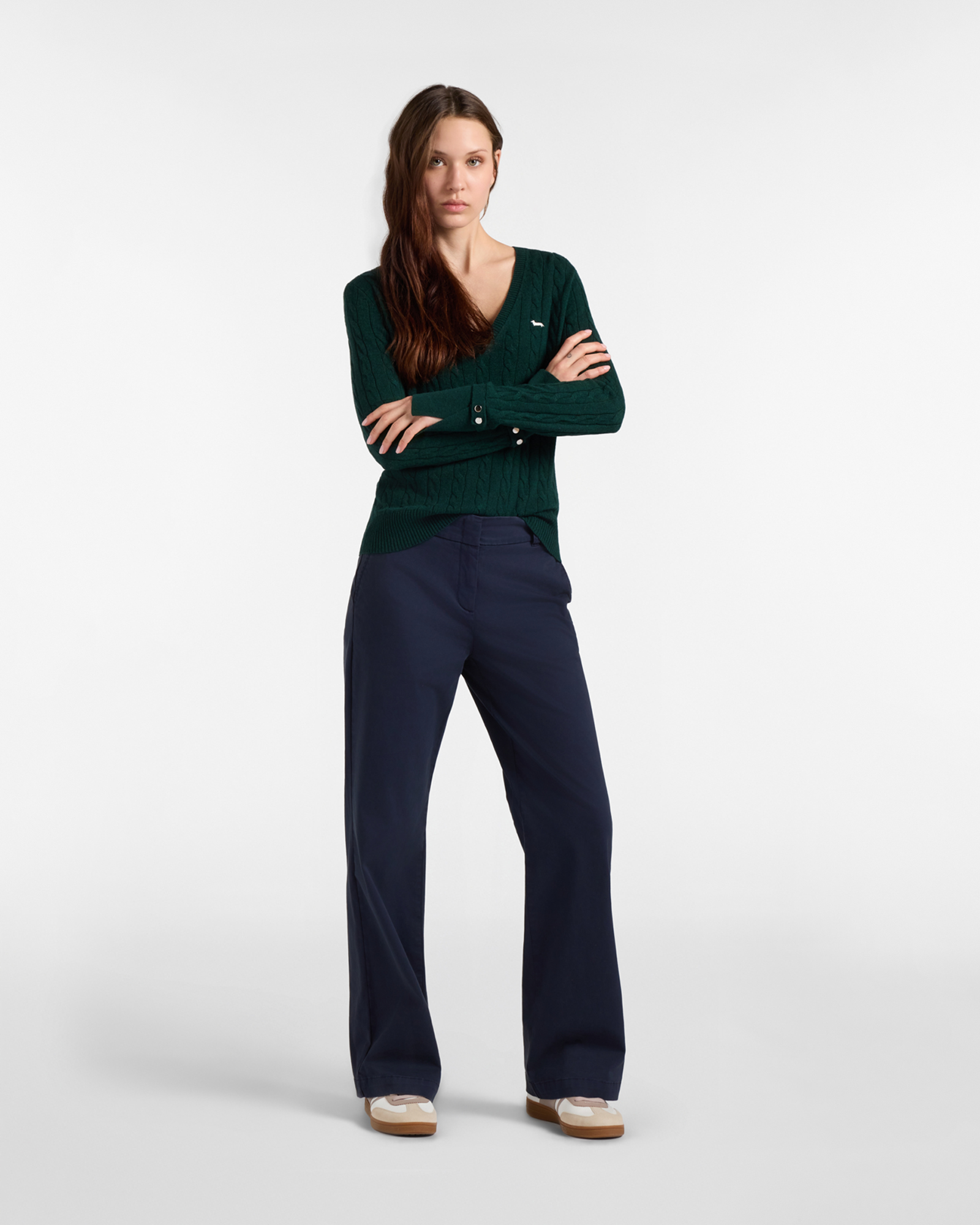 Maglia Donna con scollo a V in misto lana con cachemire  Regular Fit, VERDE, large