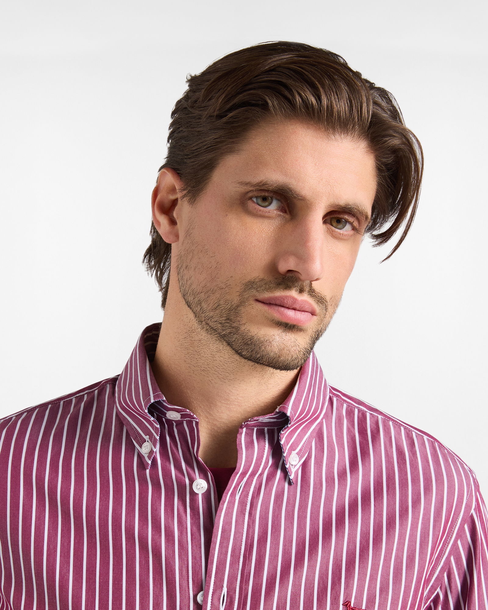 Men's regular-fit red yarn-dyed shirt with wide stripe, RED, large