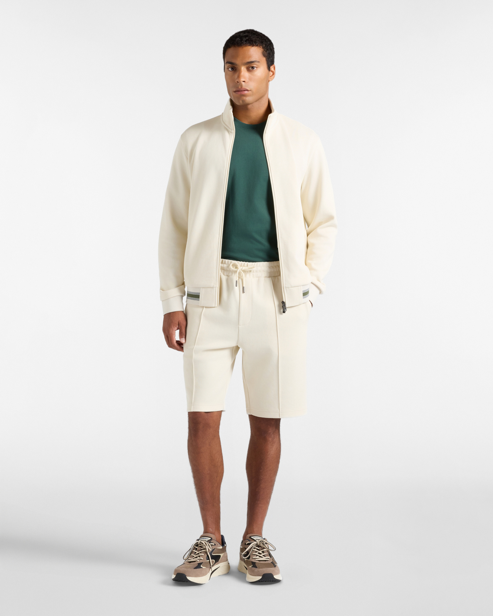 Men's  piqu&eacute; fleece shorts with elasticated waist, TAUPE, large