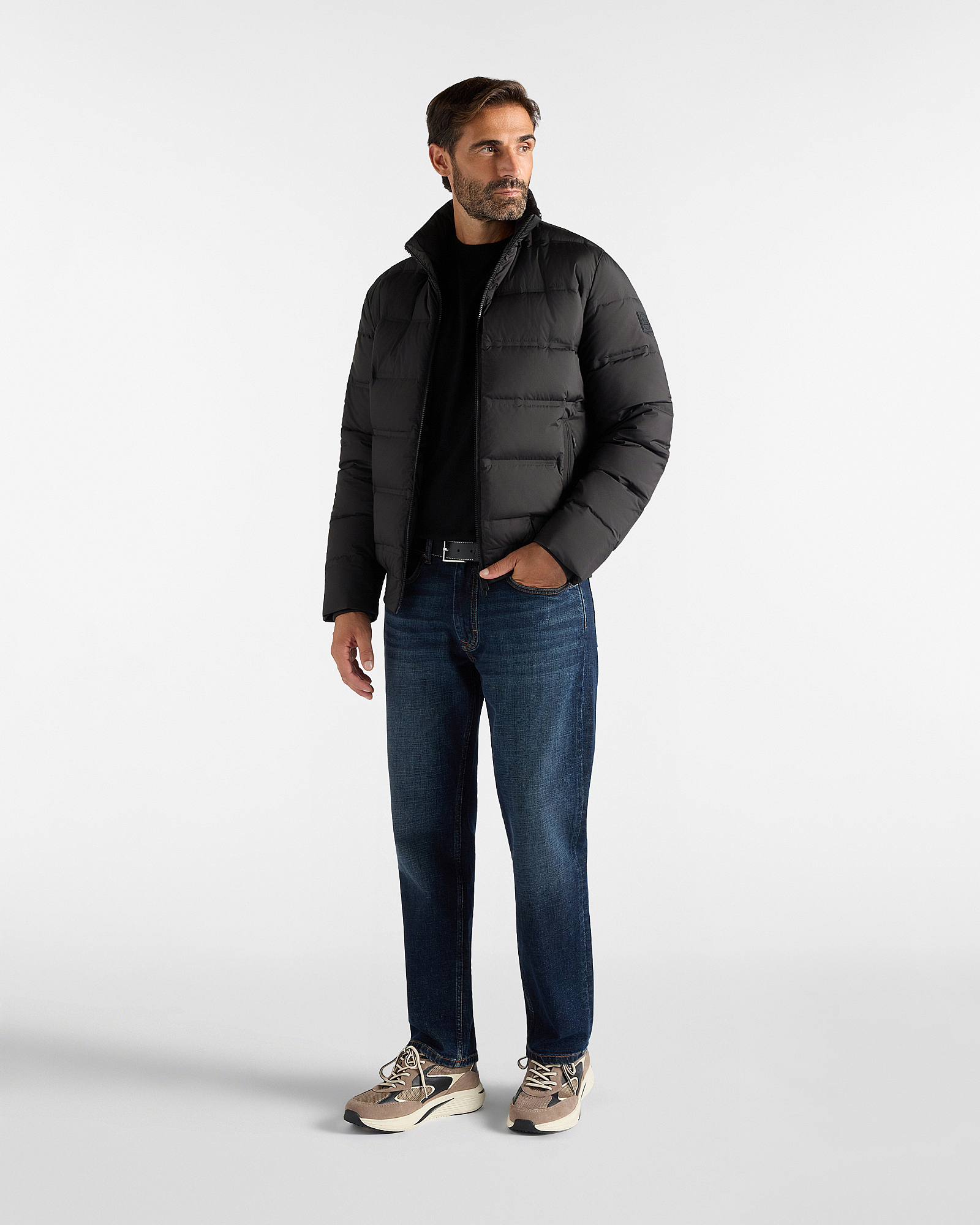 Herren-Bomberjacke mit geripptem Kragen aus  Funktionsstoff, SCHWARZ, large