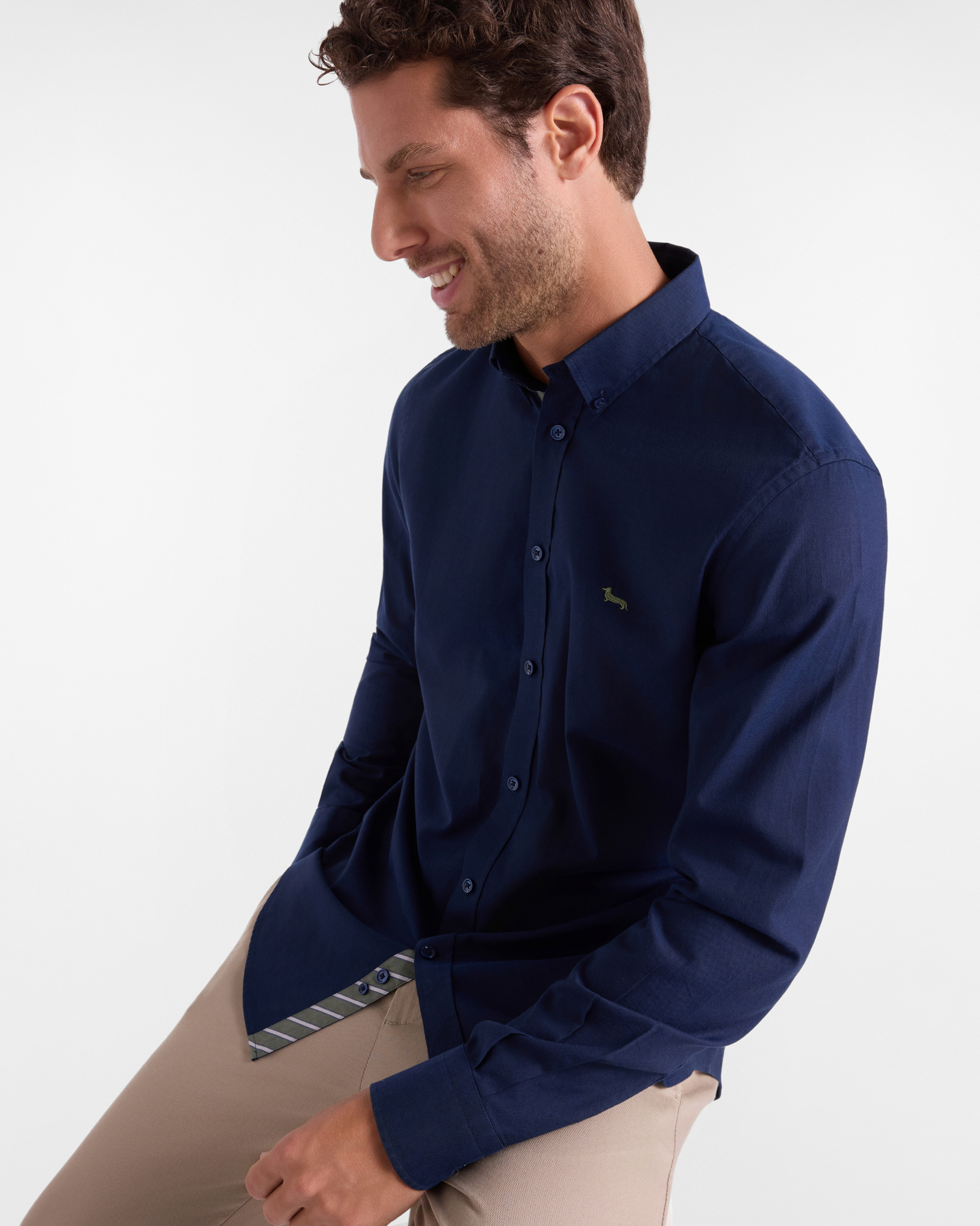 Chemise Oxford homme bleue avec fausse patte ray&eacute;e Regular Fit, BLEU FONC&Eacute;, large