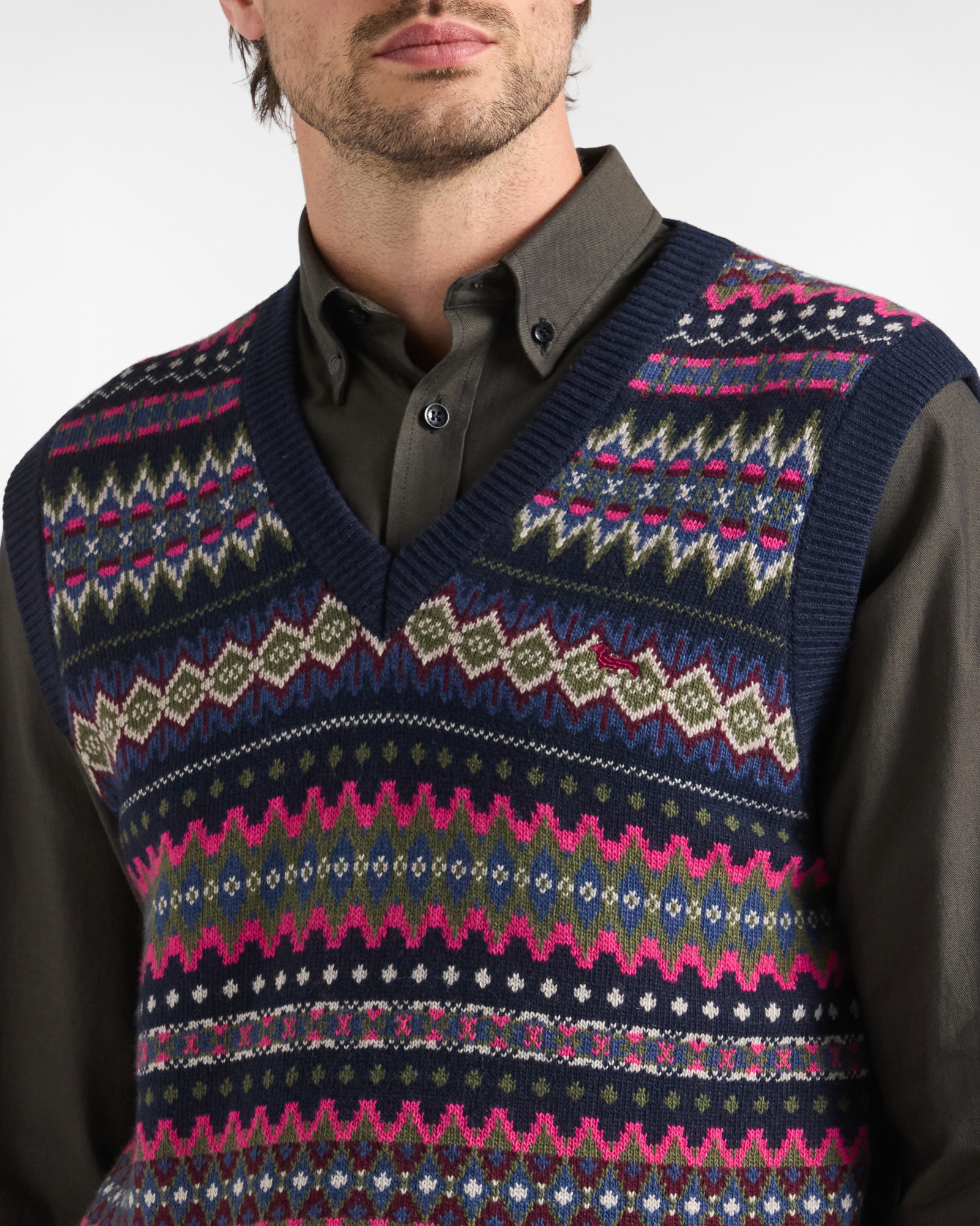 Chaleco Hombre con cuello de pico en mezcla de lana Regular Fit Made in Italy, AZUL DEPORTIVO, large