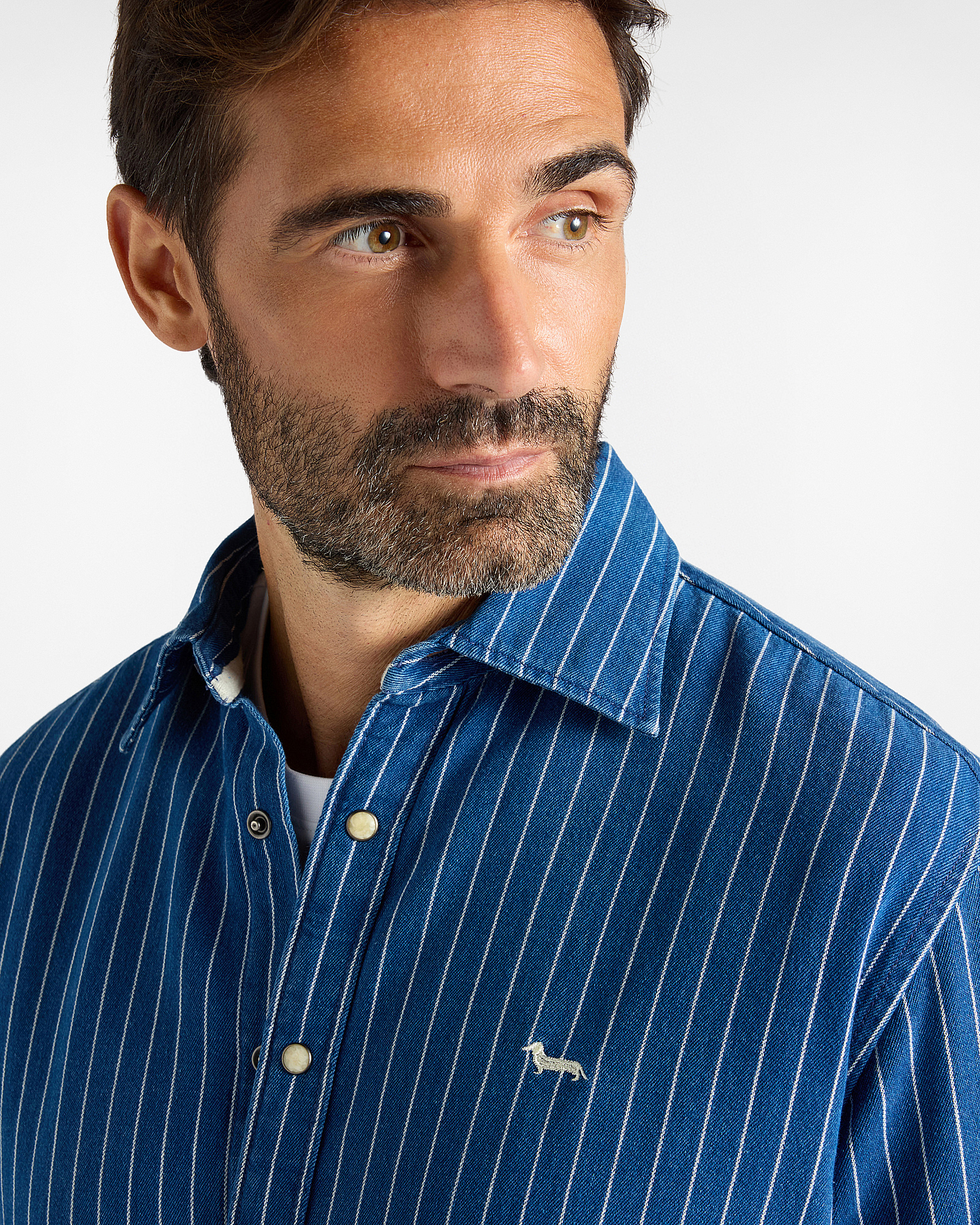 Chemise homme en denim &agrave; fines rayures Classic Fit, BLEU DENIM, large