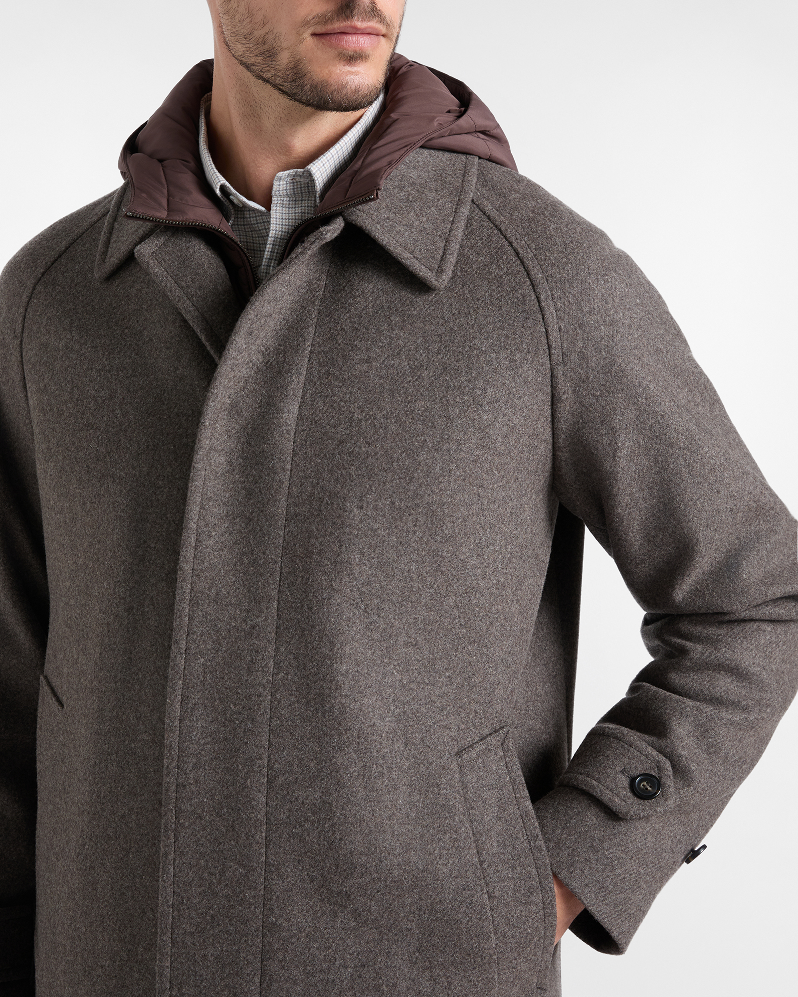 Abrigo de lana para hombre con peto desmontable, TESTA DI MORO, large