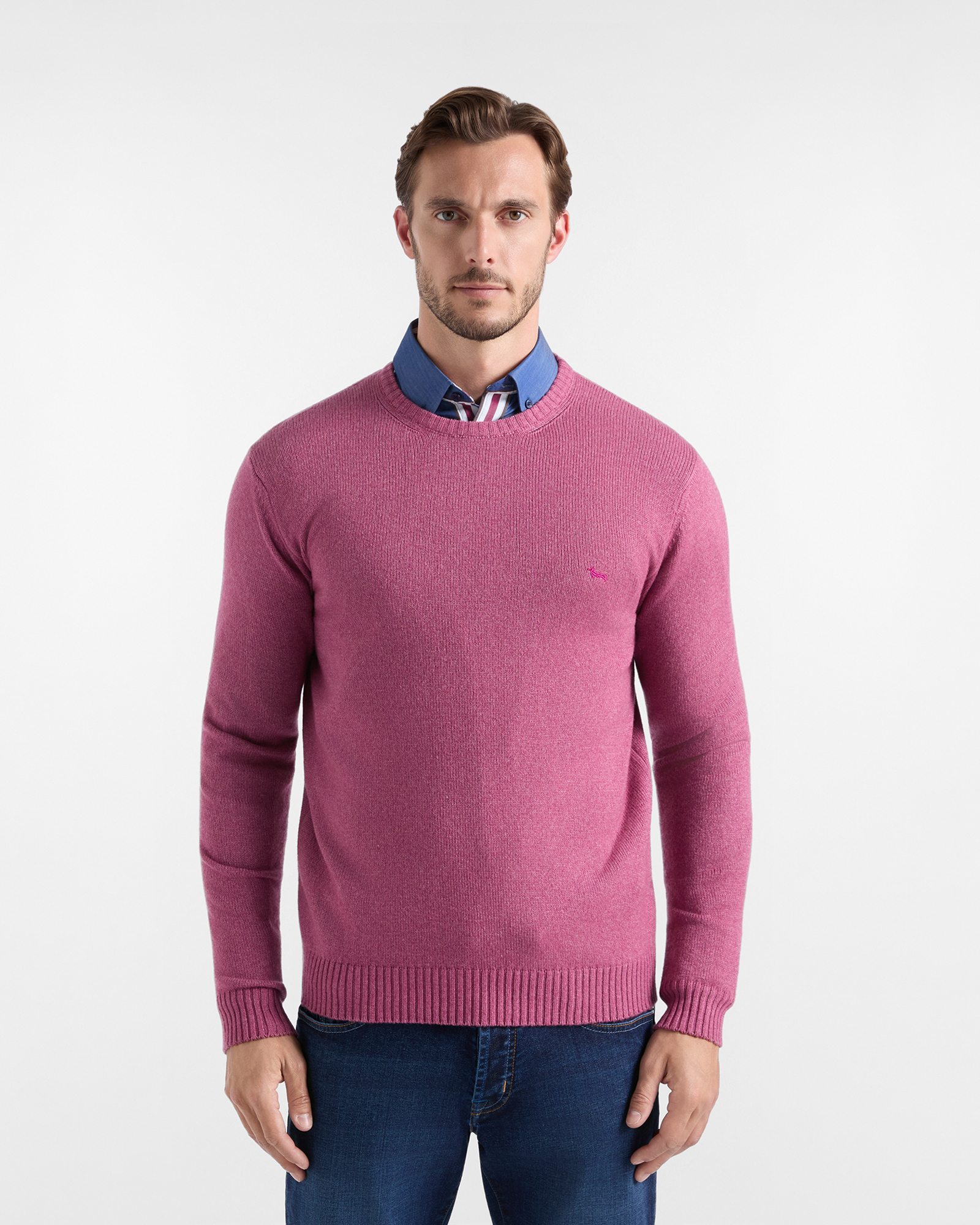 Men's Made in Italy regular fit sweater in wool blend, INDIAN ROSE, large
