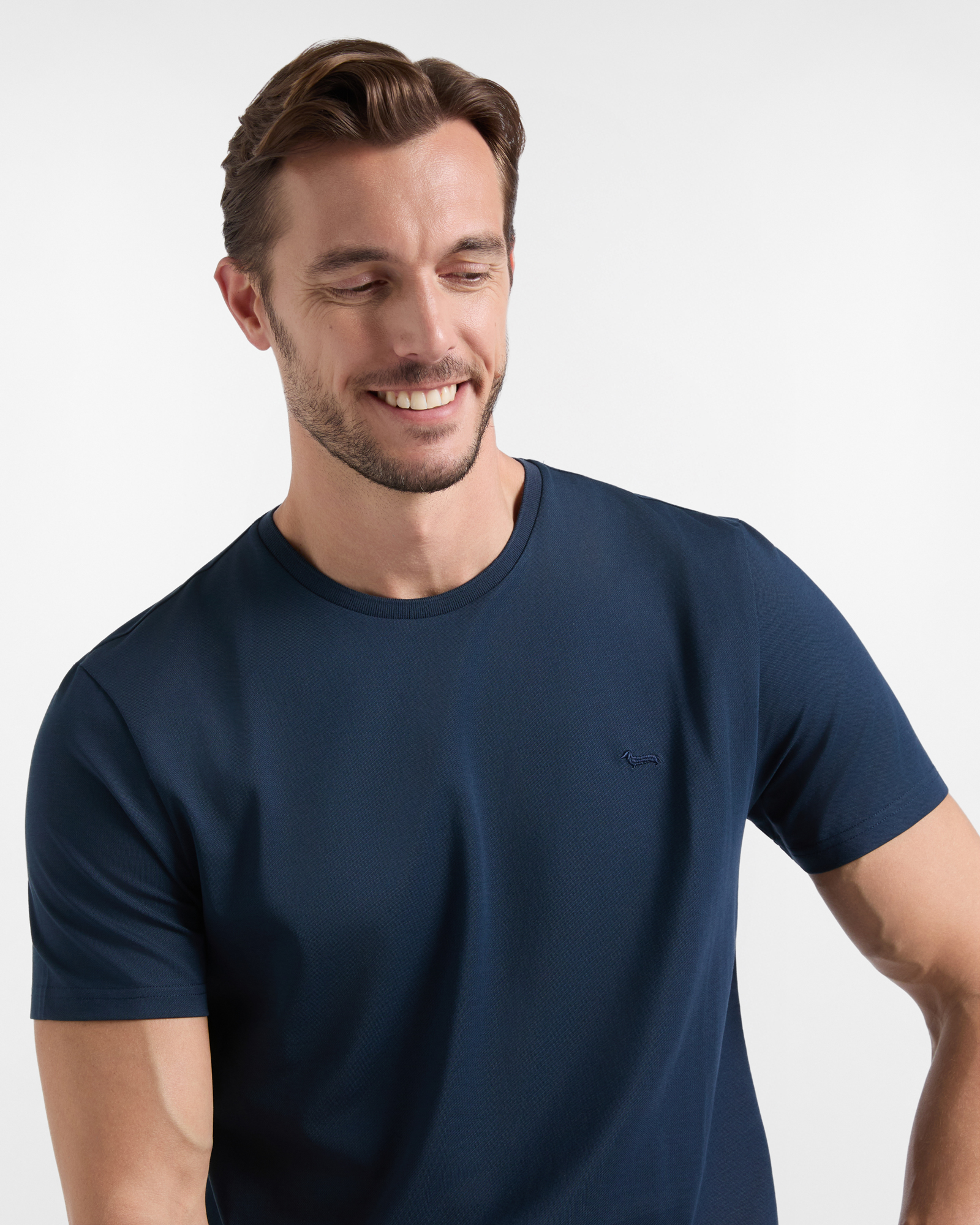 Men's regular-fit T-shirt in cotton and silk blend, NAVY BLUE, large