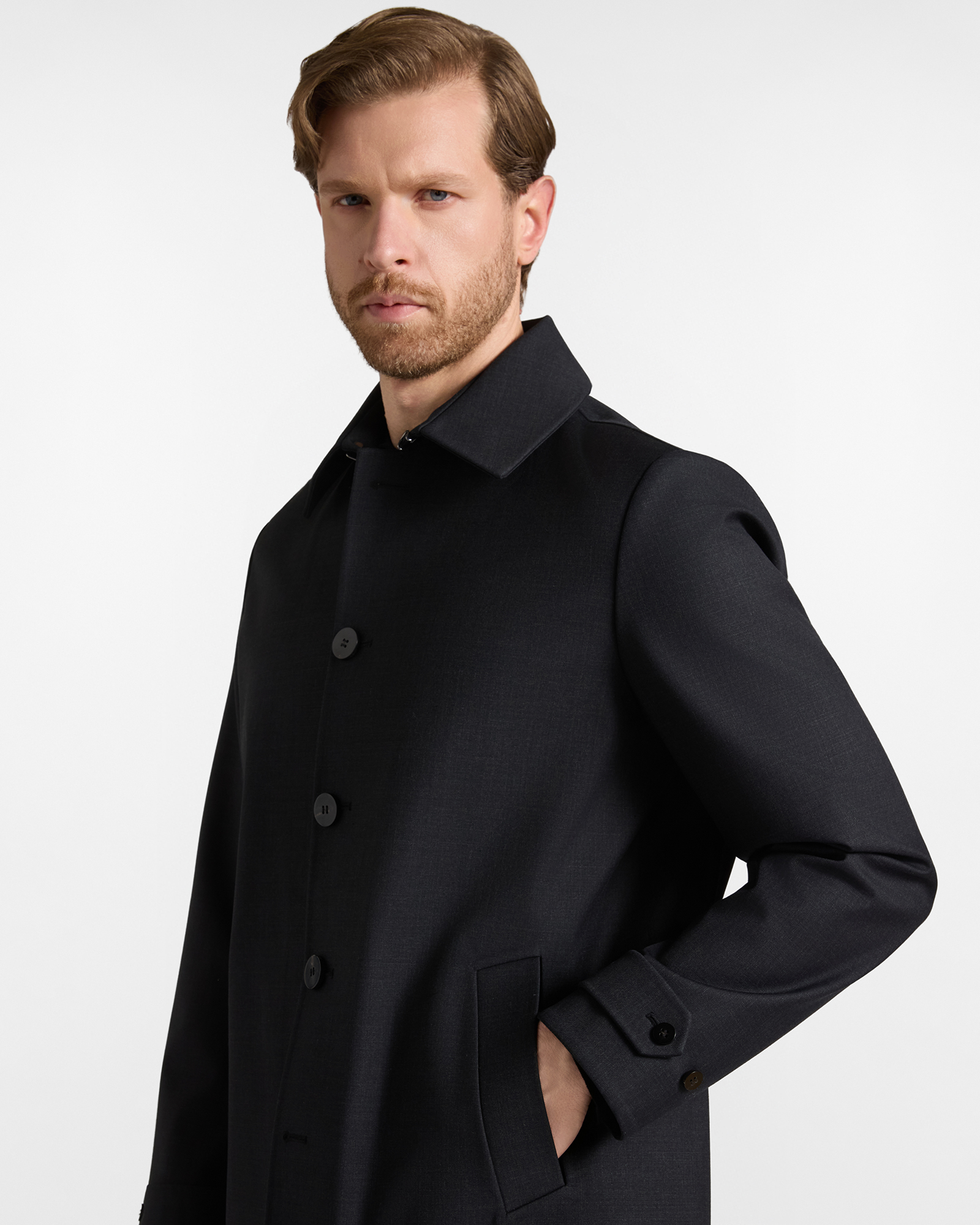 Men's grey technical wool short coat, ANTHRACITE, large