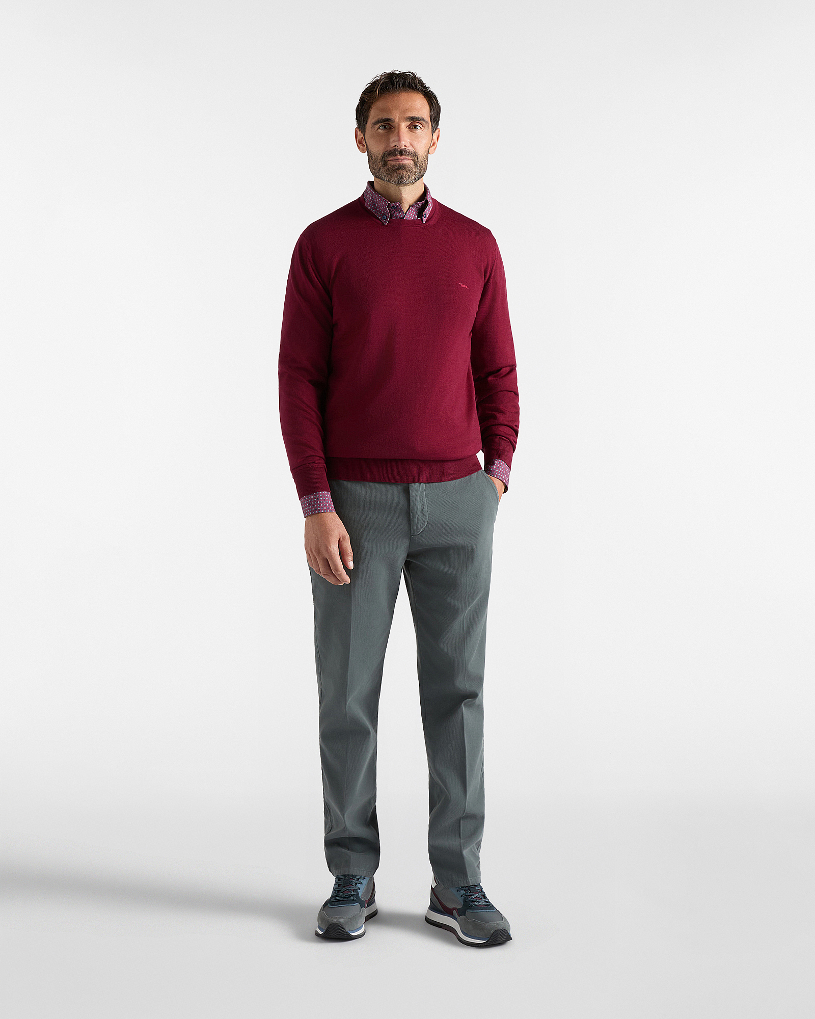 Men's Made in Italy sweater in  100% pure wool with regular fit, INDIAN ROSE, large