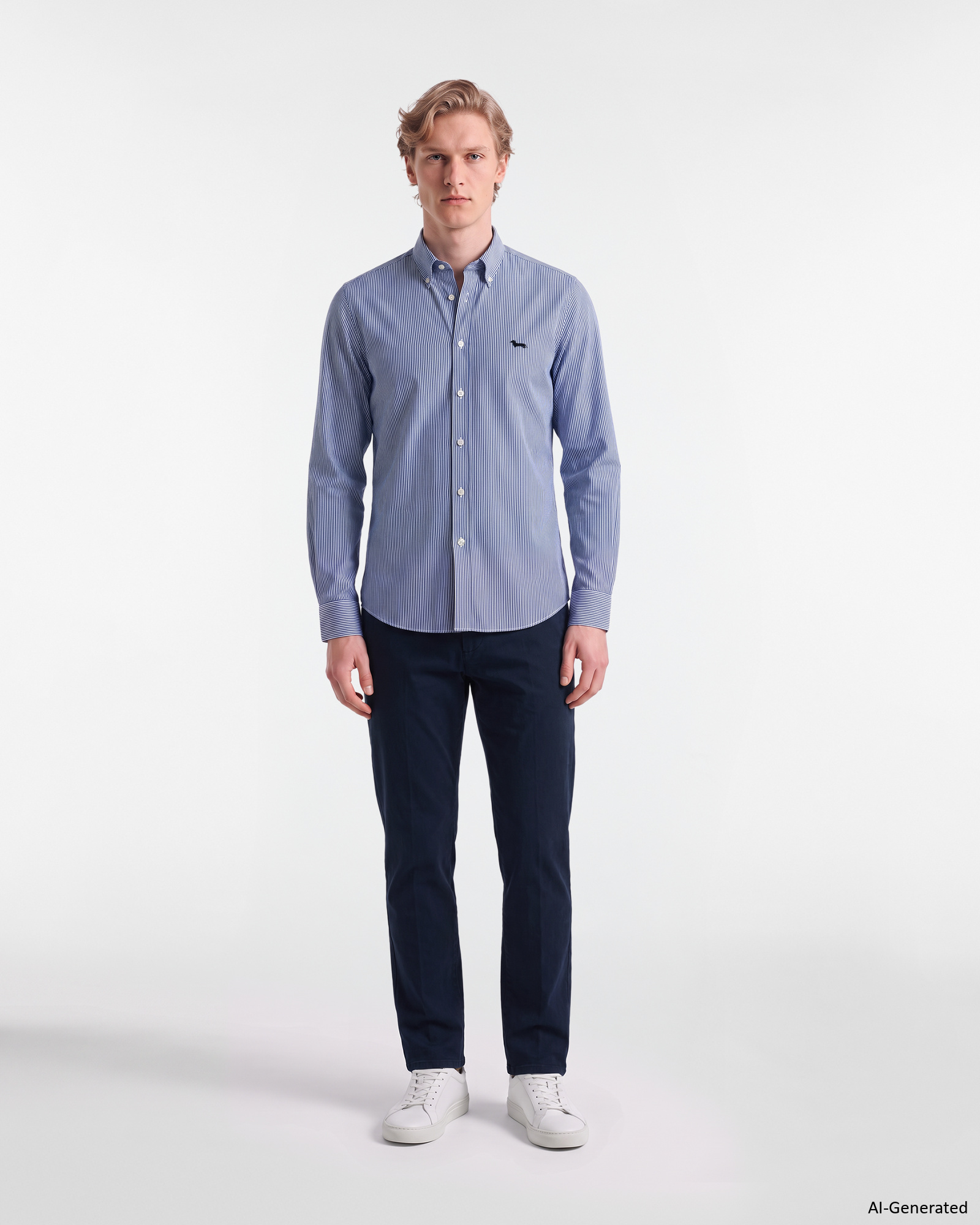 Camicia Uomo a righe in twill tinto filo Regular Fit, BLU NAVY, large