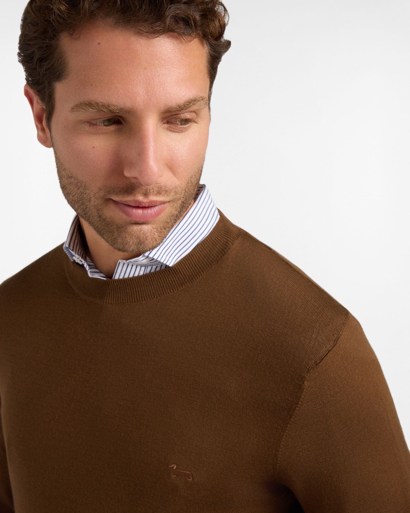 Men's sweater in 100% pure wool with regular fit, DARK BROWN, large