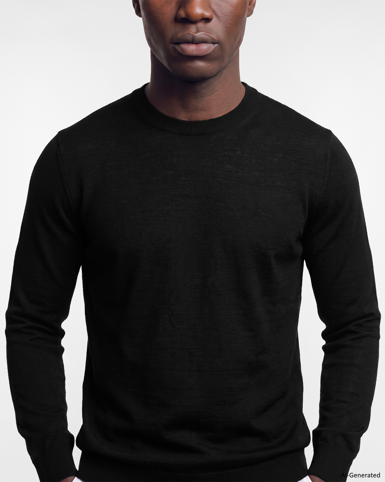 Men's sweater in 100% pure wool with regular fit, BLACK, large