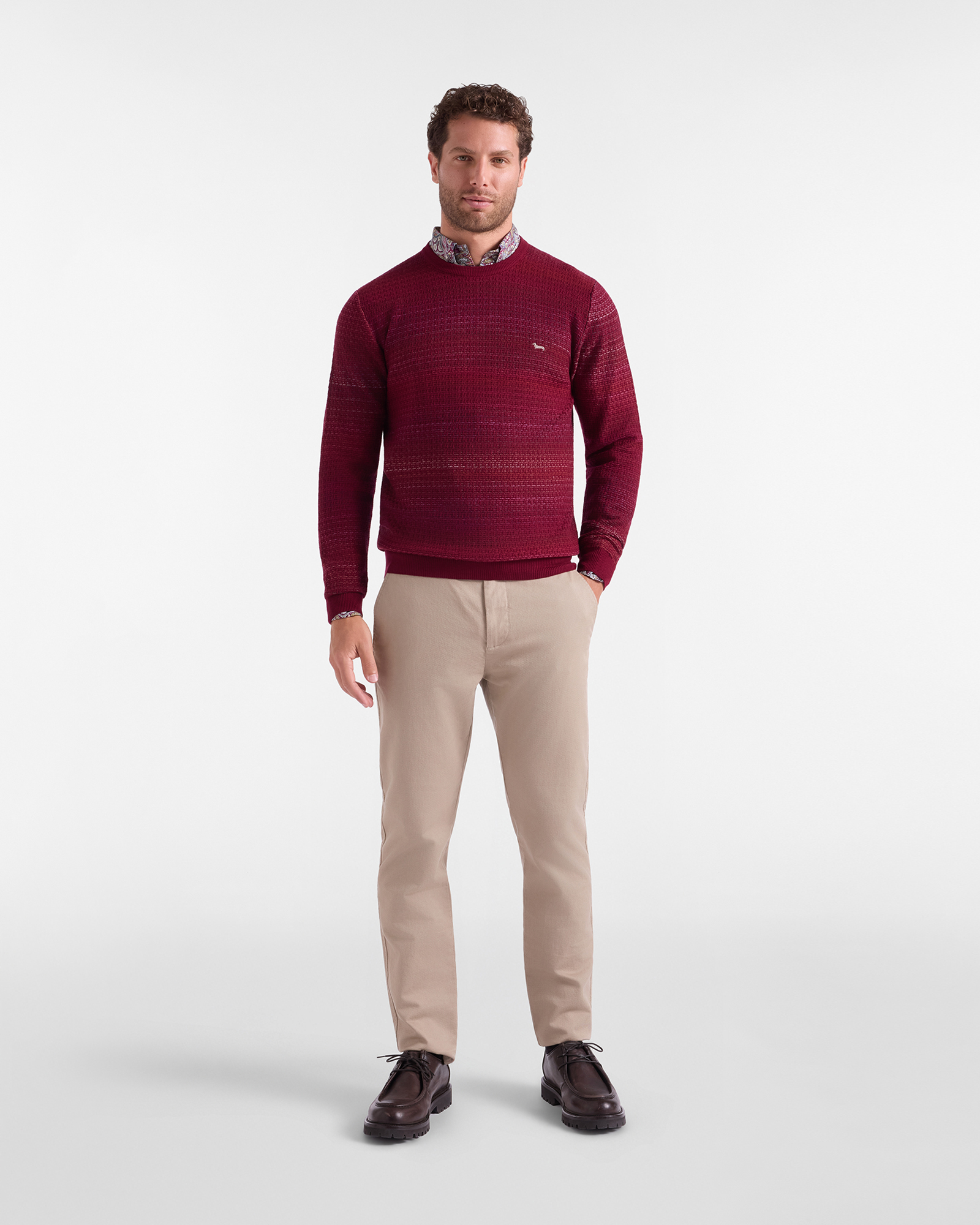 Jersey Hombre en 100 % pura lana Regular Fit Made in Italy, INDIAN ROSE, large